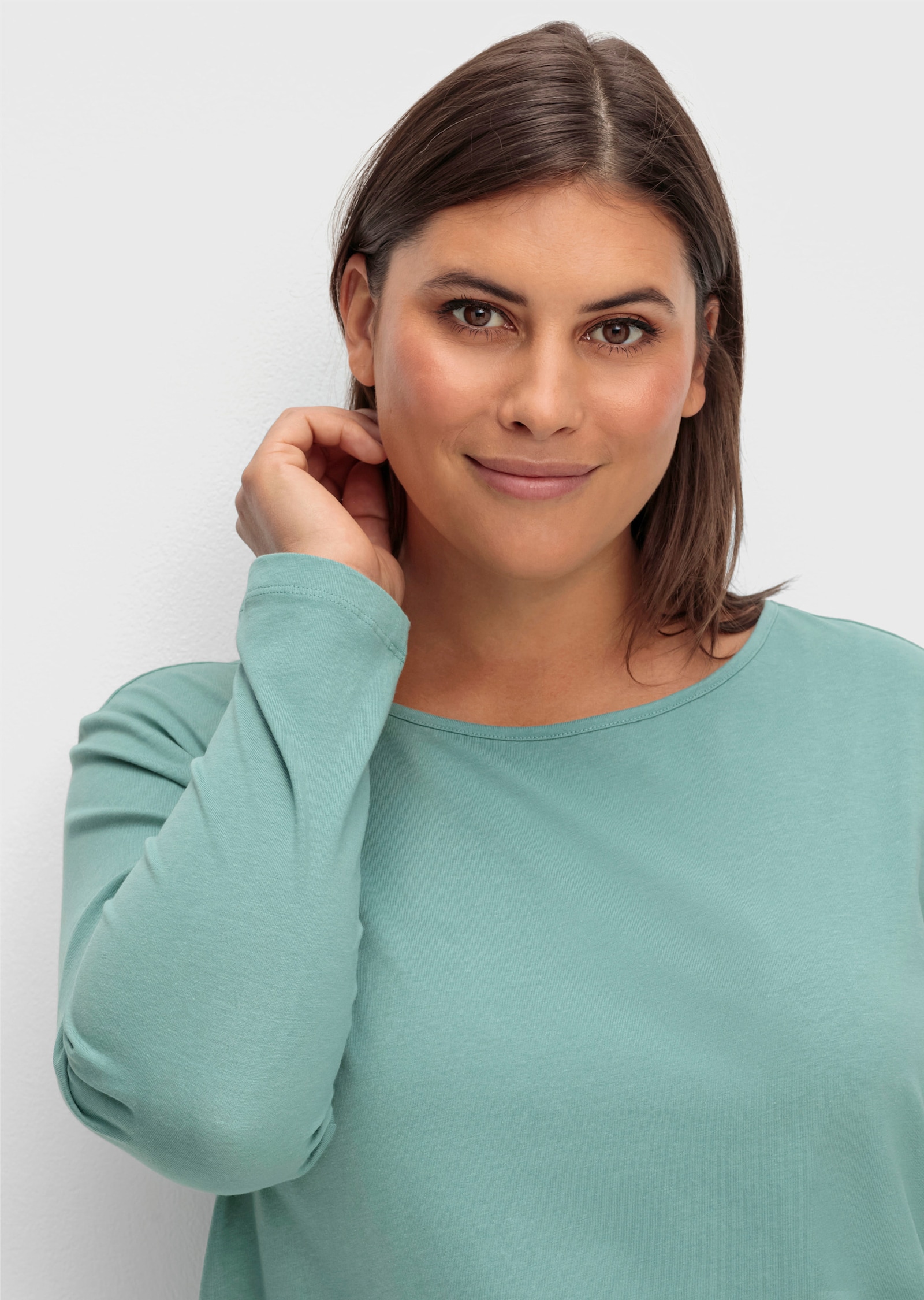 Langarmshirt mit hohen Seitenschlitzen - jade