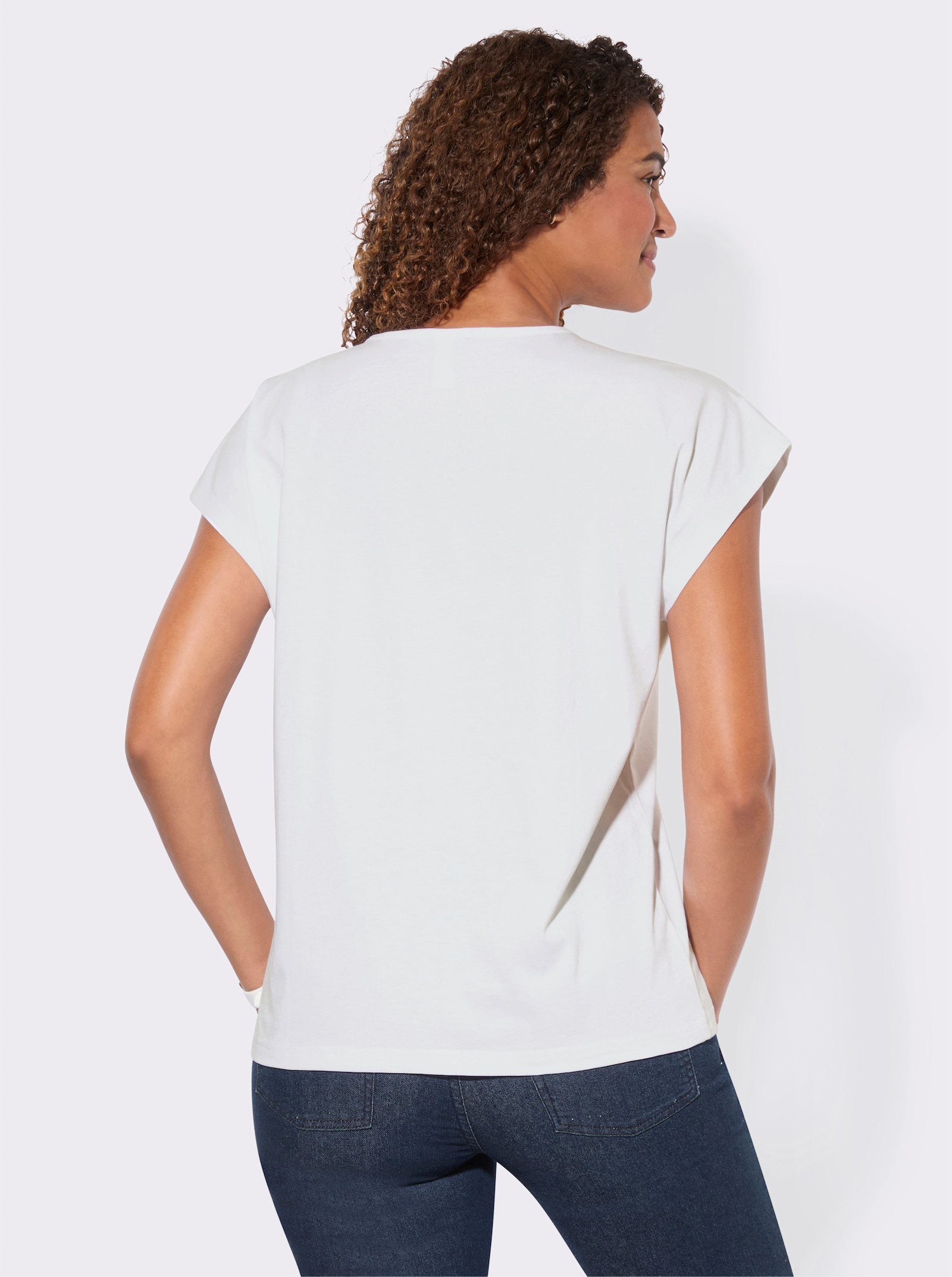 Shirt mit Schriftzug - weiß-marine-bedruckt