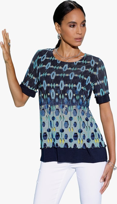Rundhalsshirt - marine-hellblau-bedruckt