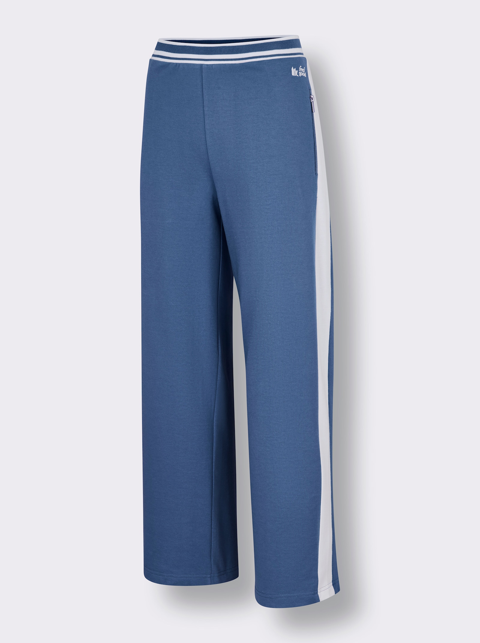 feel good Dehnbund-Hose mit Zippertaschen - mittelblau-weiß