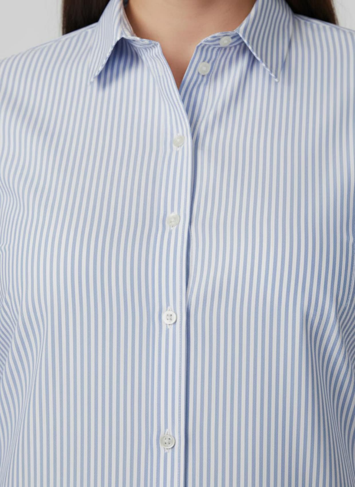 Gestreifte Bluse mit längenregulierbaren Ärmeln - bleu-ecru-gestreift