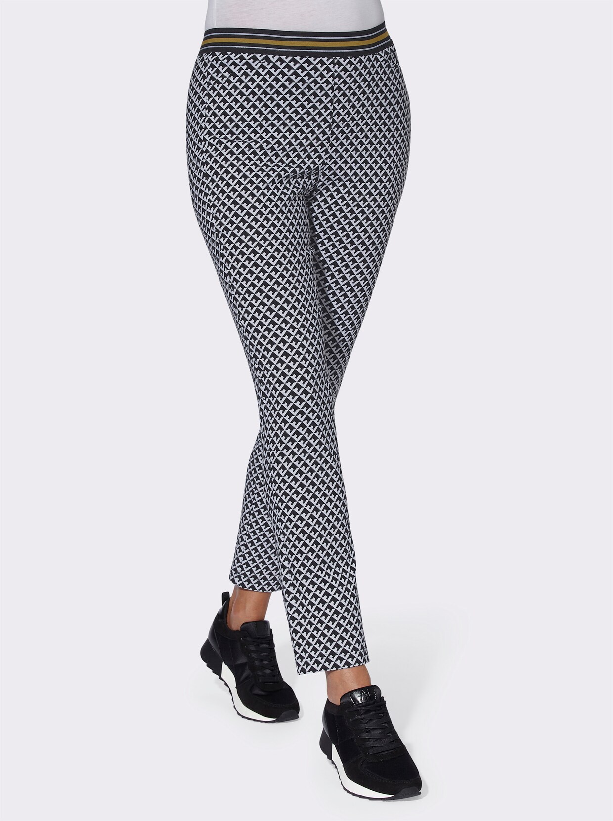 Broek met print - zwart/ecru geprint