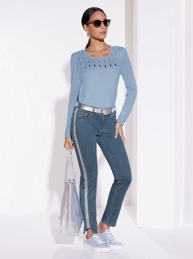 Langarm-Pullover mit Cut-Outs am Ausschnitt - hellblau