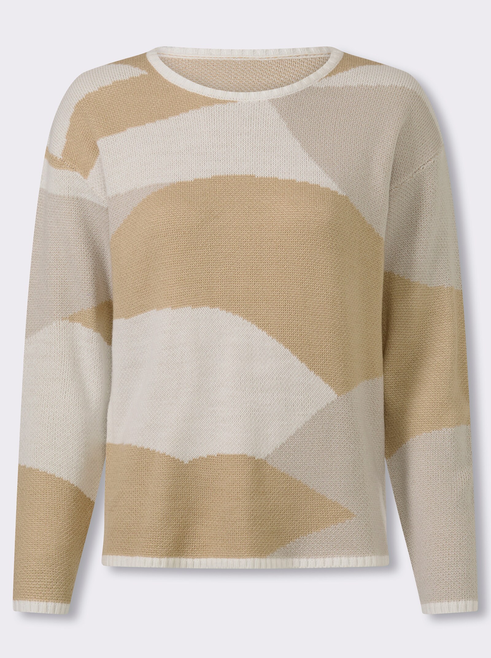 Langarm-Pullover aus Jacquard-Strick - hellgrau-beige-gemustert