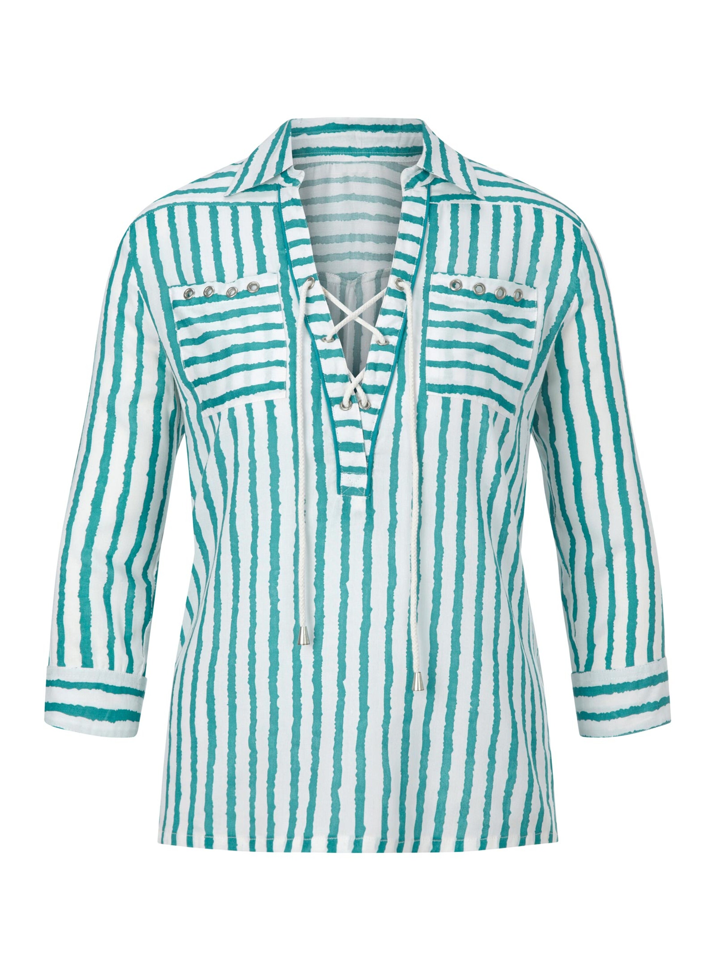 Gestreifte Bluse - türkis-weiß-gestreift