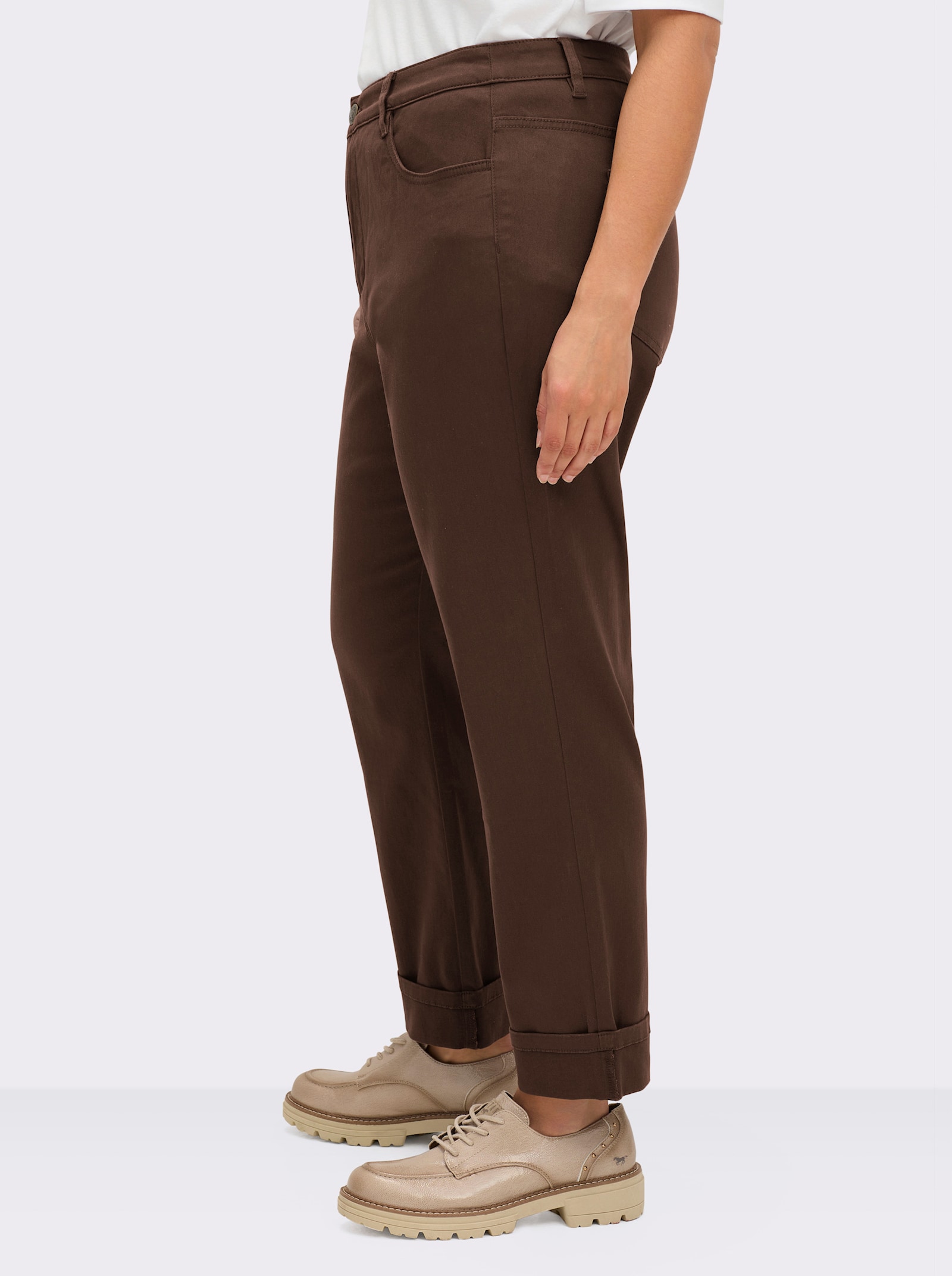 sheego High waist jeans met omgeslagen zoom - chocolade