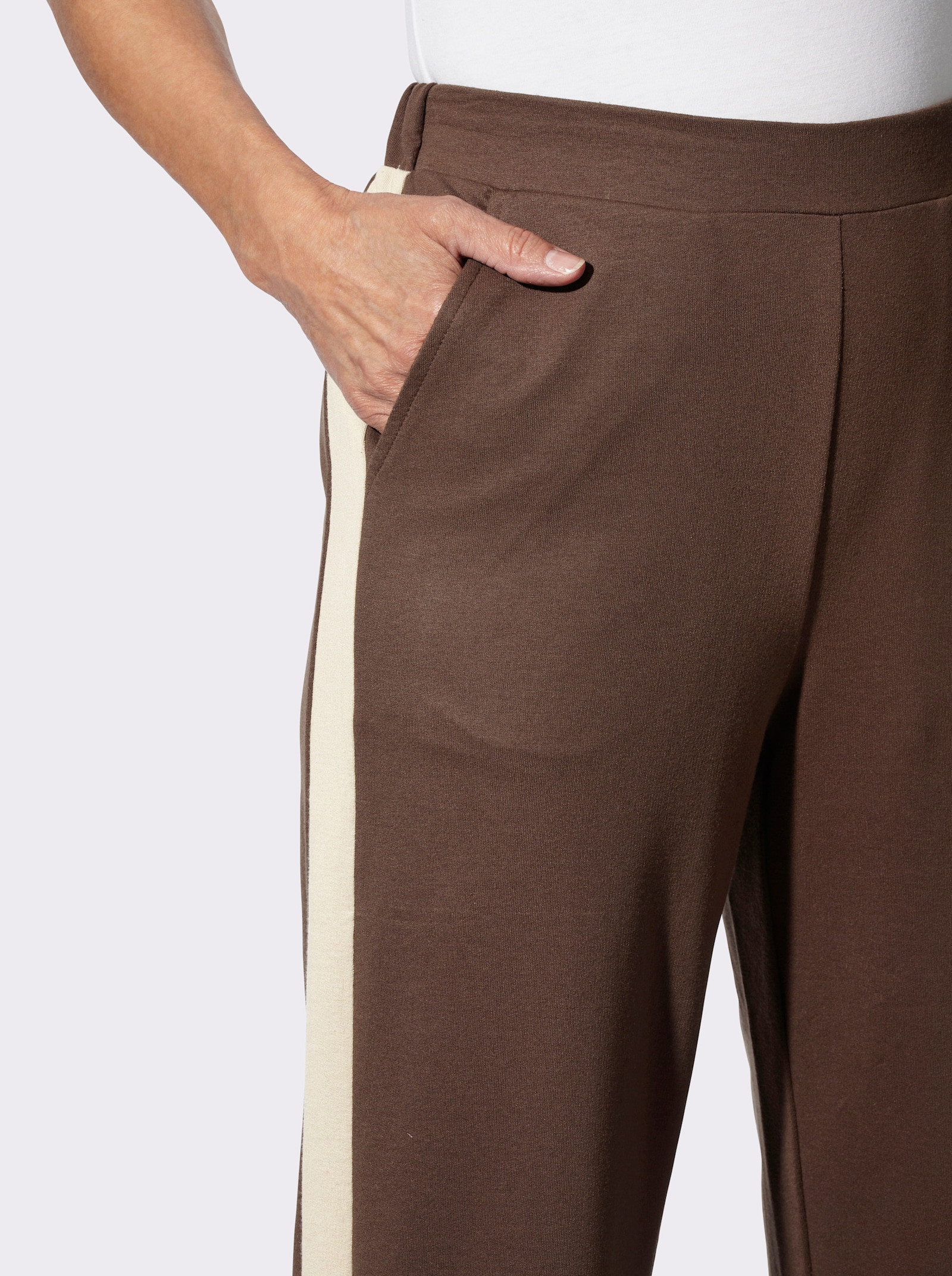 Sweathose mit Galonstreifen - schoko-beige