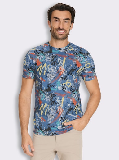 Marco Donati Kurzarmshirt mit Allover-Print - mittelblau-bedruckt