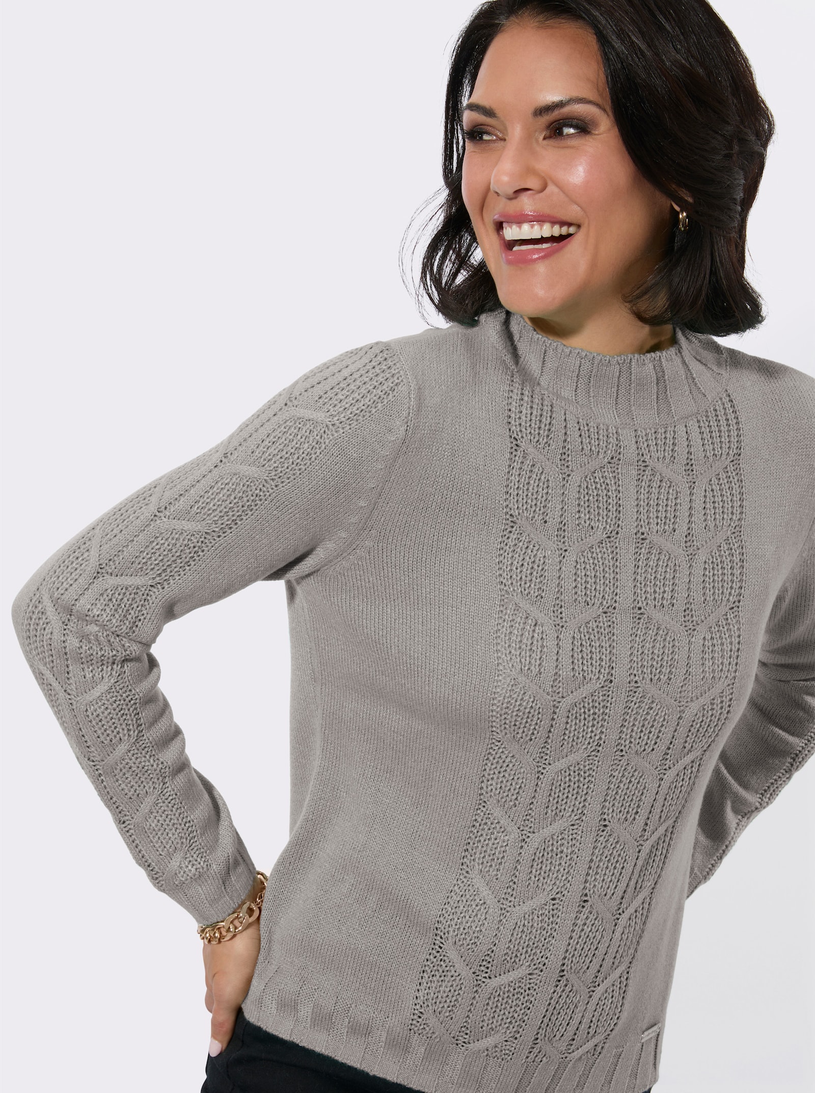 Stehkragenpullover - steingrau-meliert