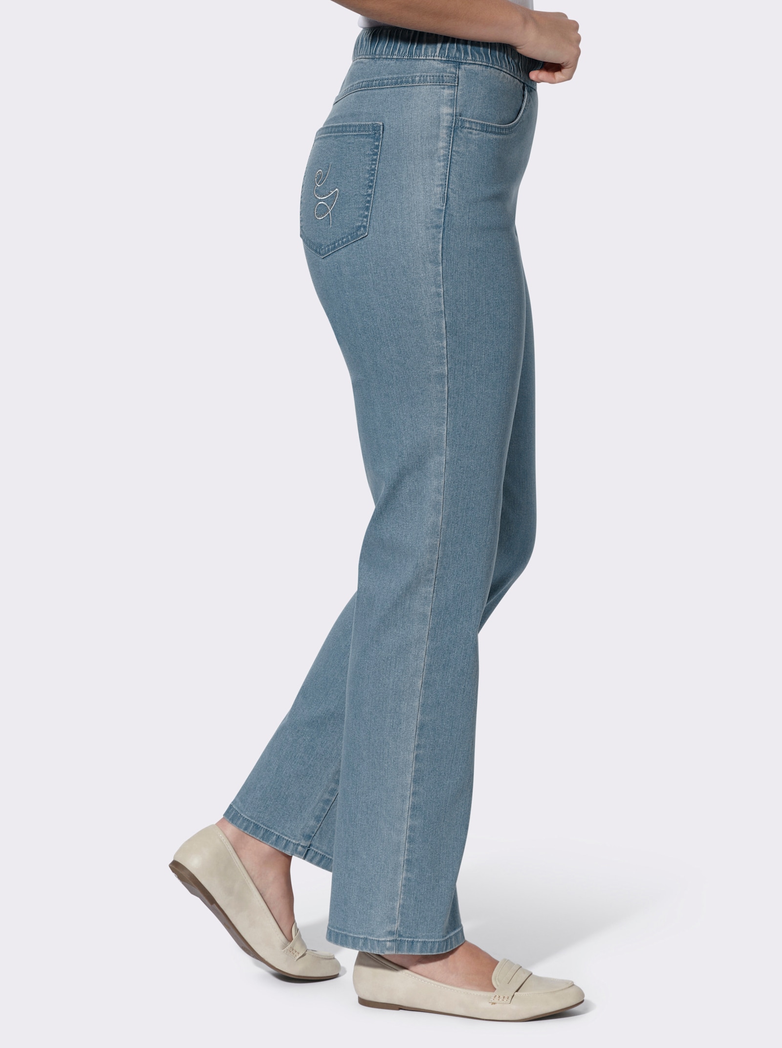 Jeans met geborduurde achterzakken - blue-bleached