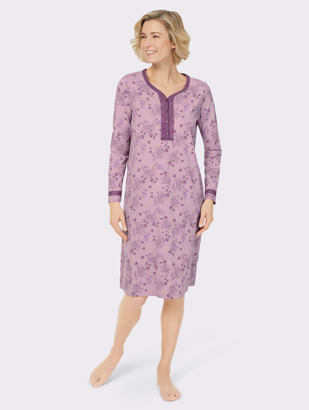 wäschepur Nachthemd - rosé-violett-bedruckt