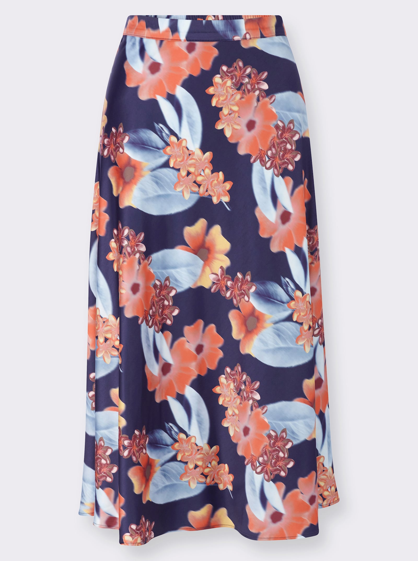Satinrock in glänzender Qualität - marine-papaya-bedruckt