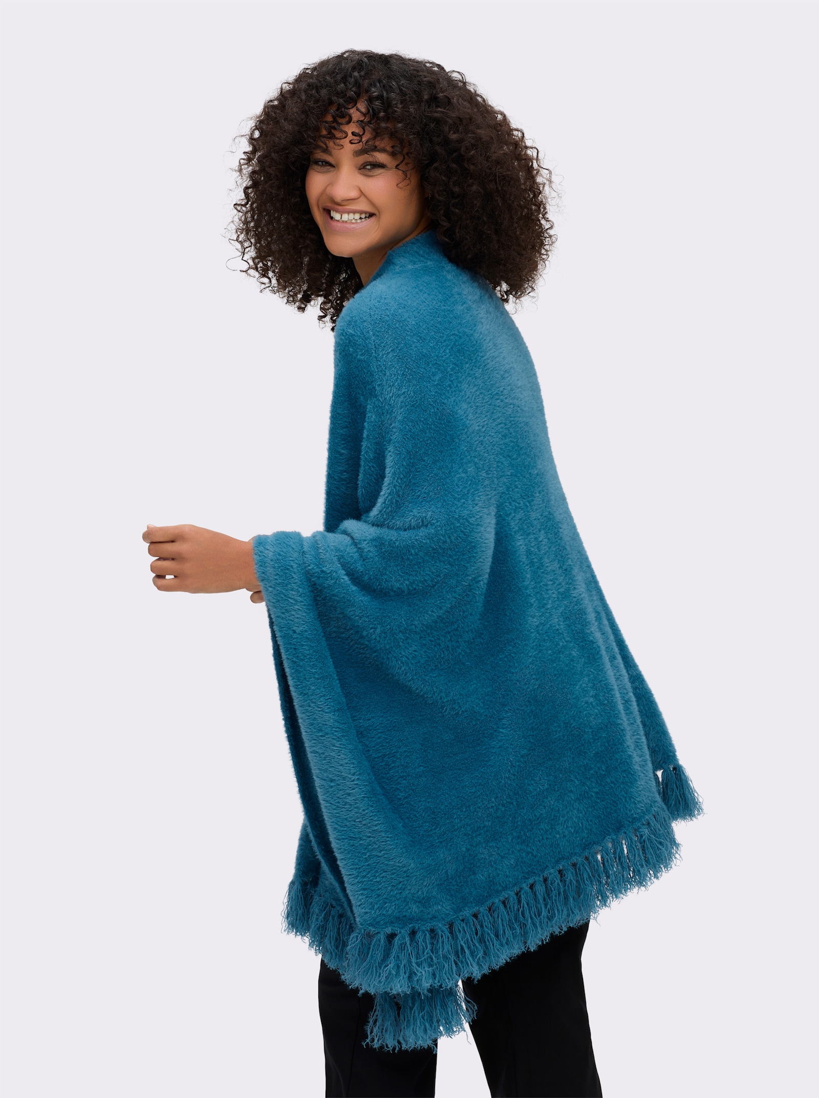 sheego Strickponcho mit Stehkragen und Quasten - topas