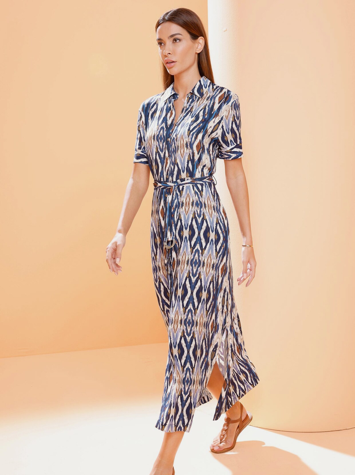 Rick Cardona Druck-Kleid - royalblau-cognac-bedruckt