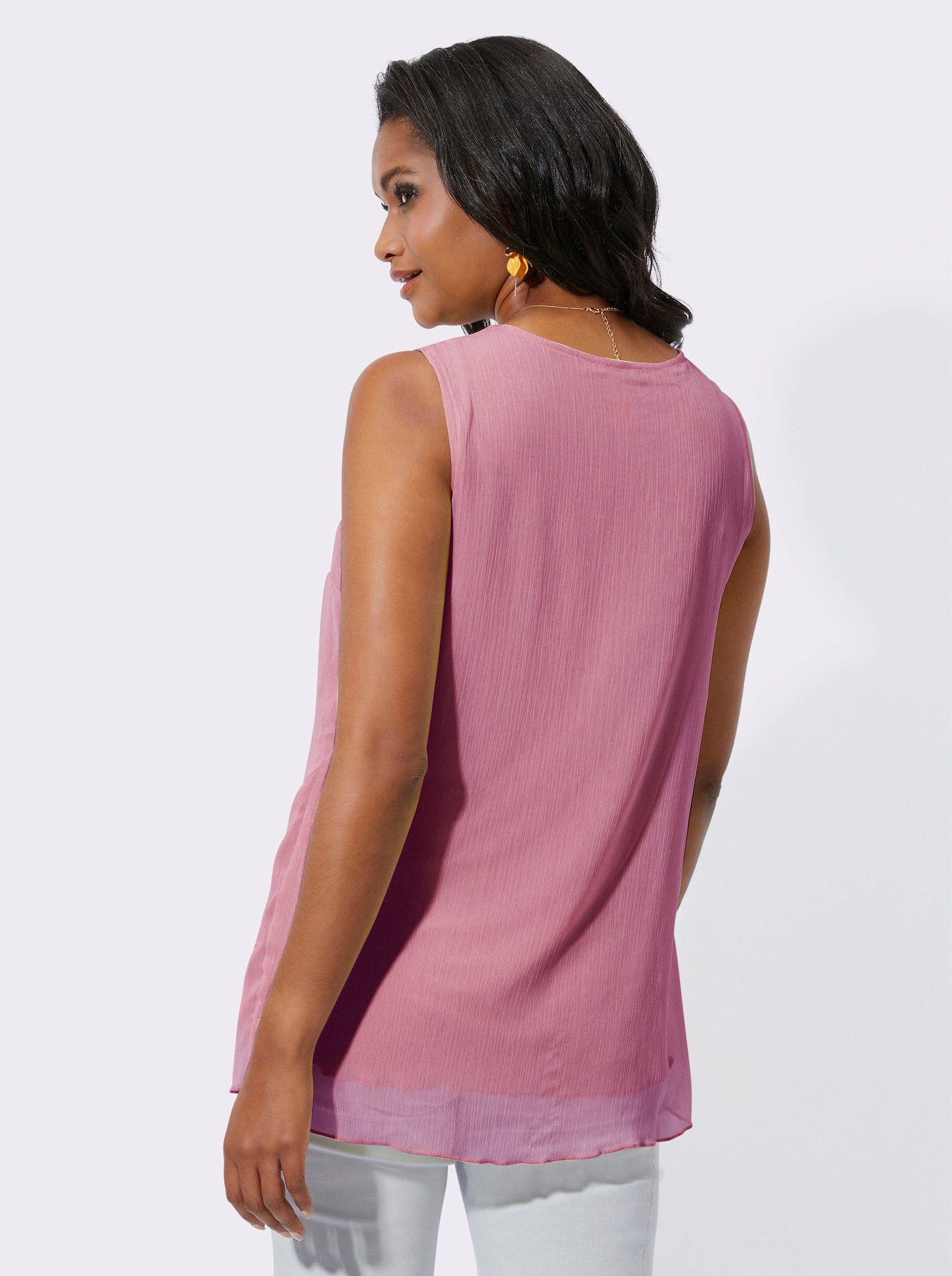 Blusentop mit Spitze am V-Ausschnitt - altrosa