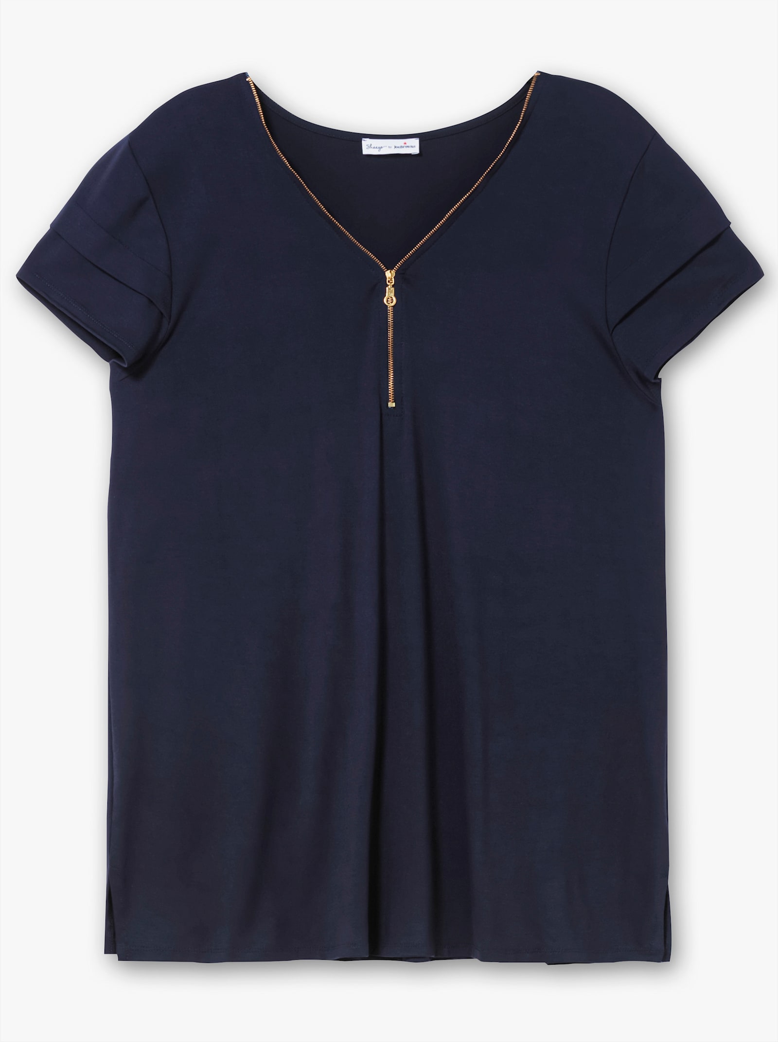 sheego by Joe Browns Shirt met korte mouwen en goudkleurige rits - nachtblauw