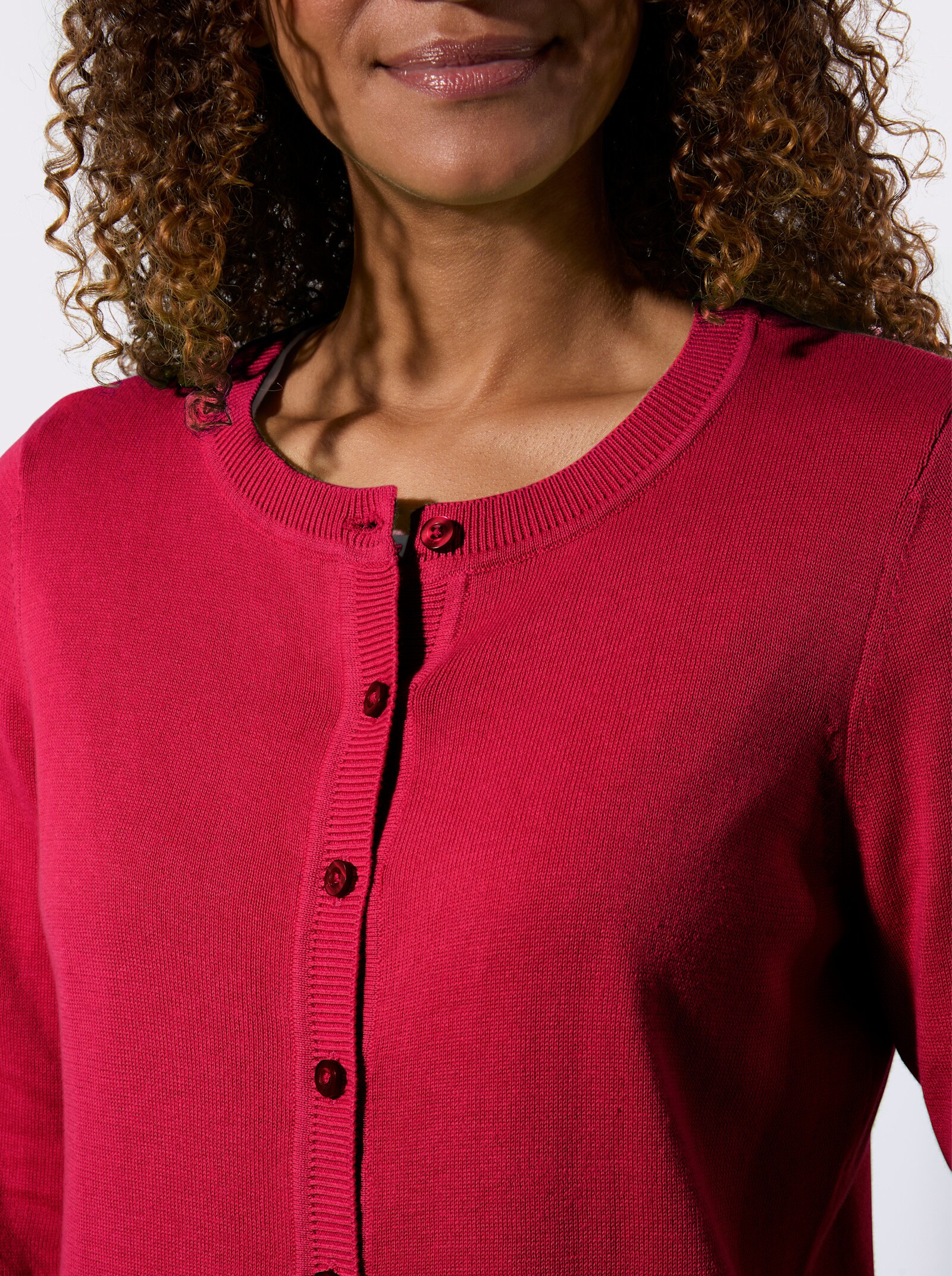 Kardigán s rebrovanými zakončeniami - červená