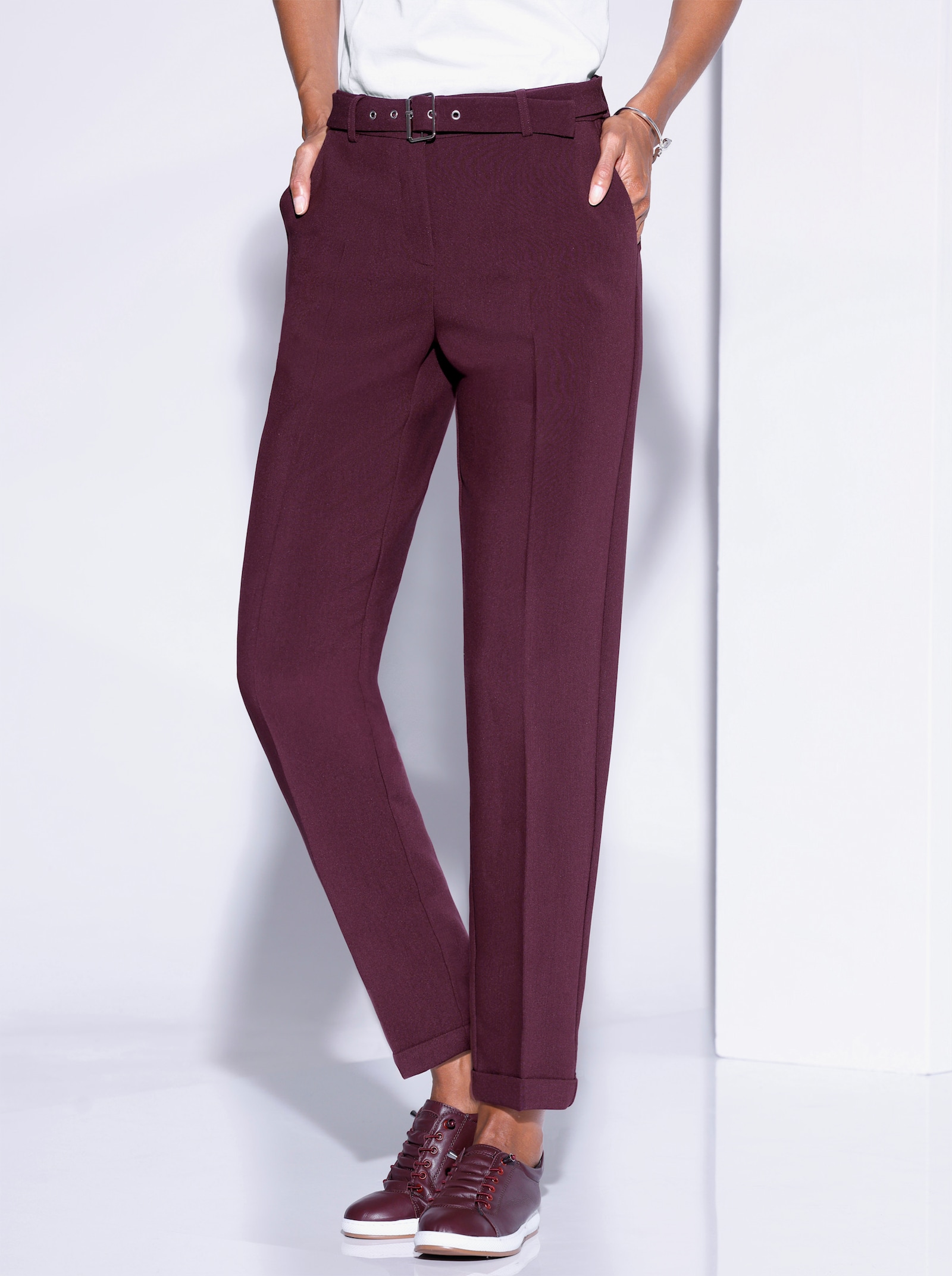 Pantalon met persplooien - bordeaux