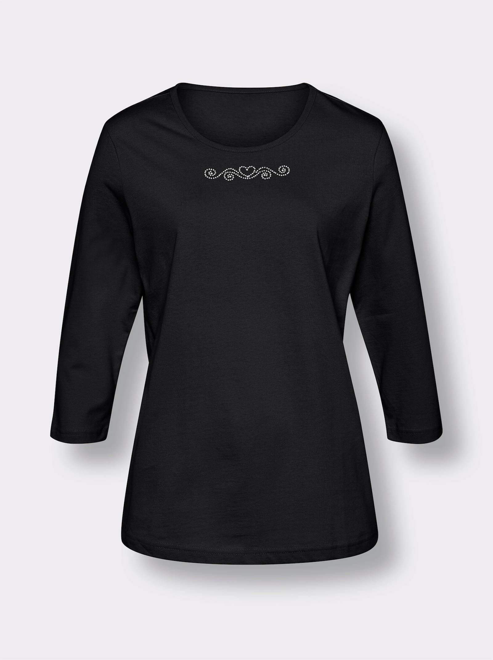 Topp med 3/4-ärm & dekorstenar - svart