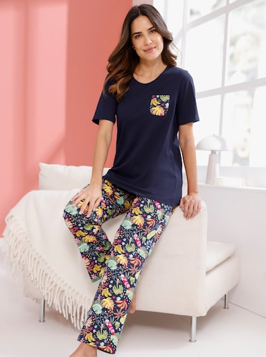 Schlafanzug mit Brusttasche - marine-bedruckt