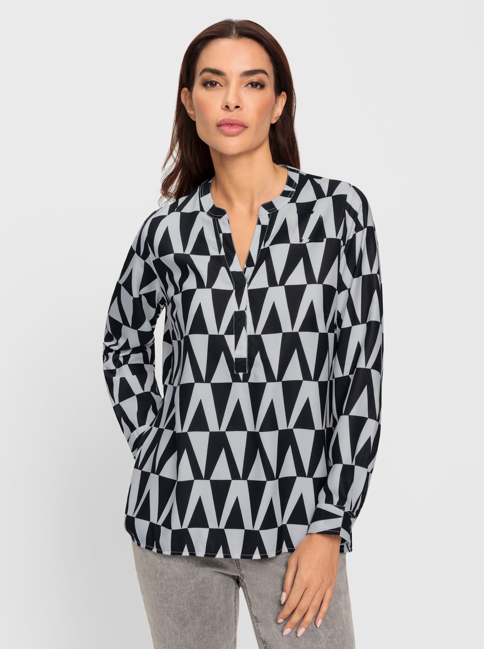 heine Schlupfbluse mit grafischem Druck - ecru-schwarz-bedruckt