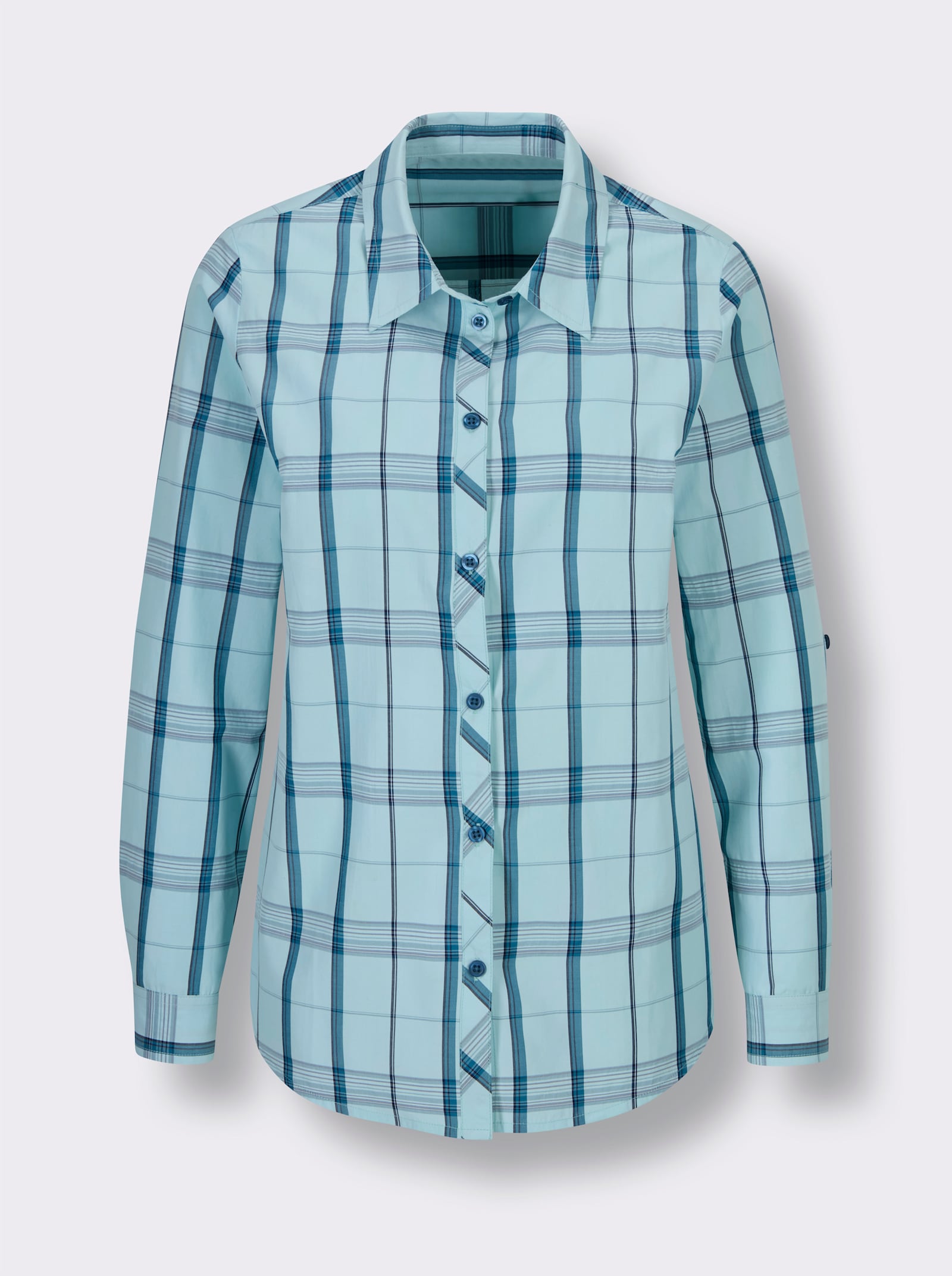 Catamaran Sports Blusenshirt mit Krempelärmeln. - mint-kariert