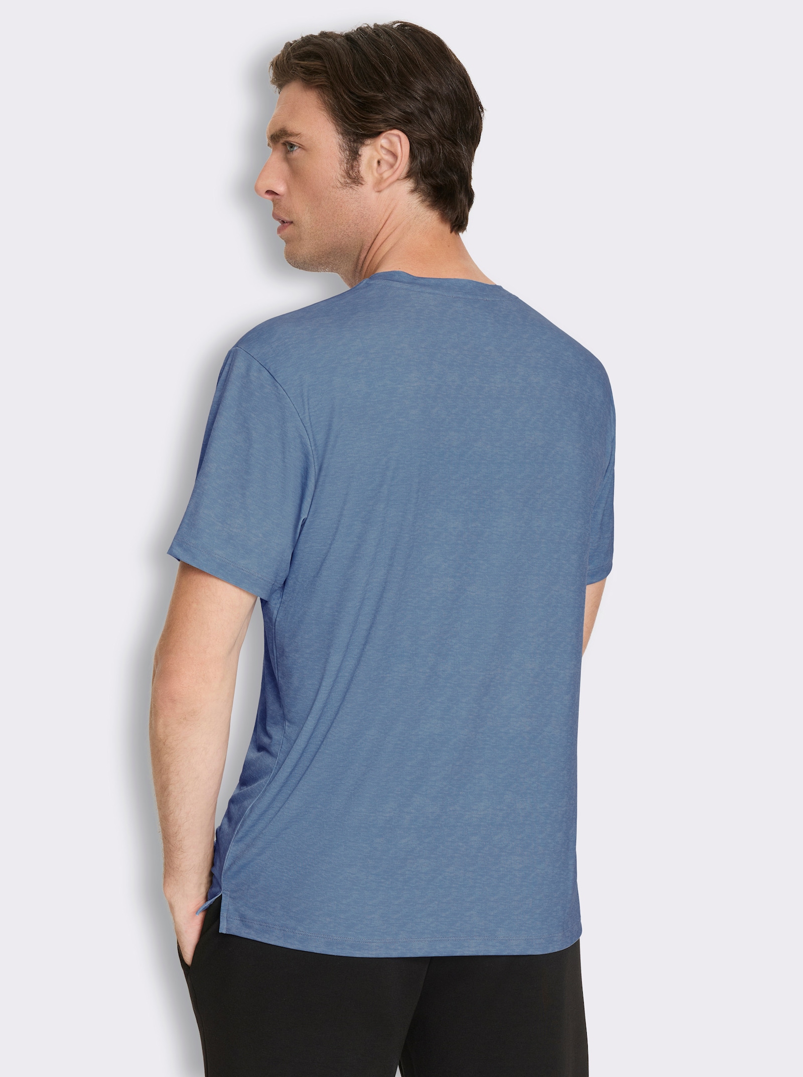 Funktionsshirt mit Seitenschlitzen - mittelblau-meliert