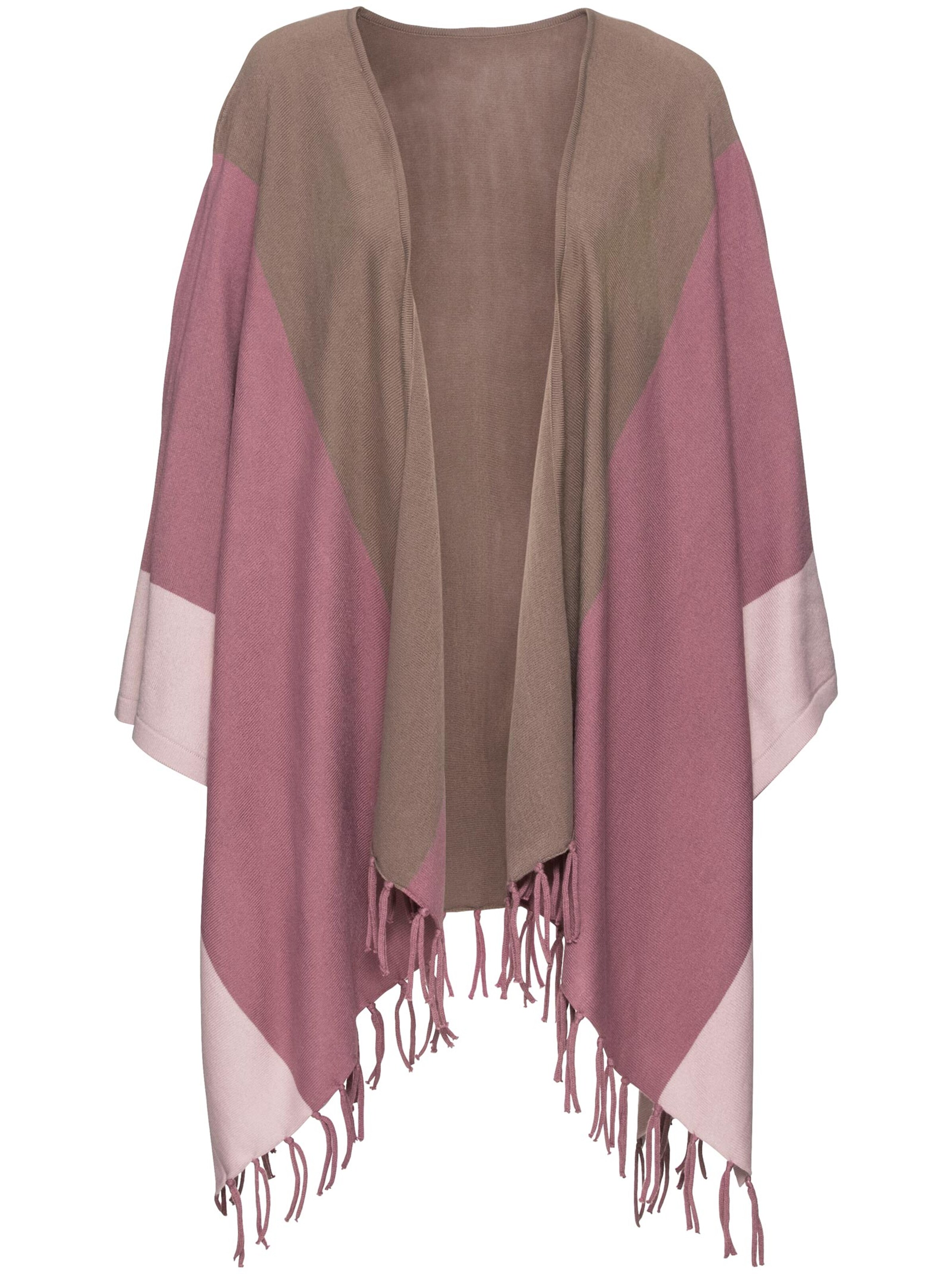 Strickponcho - taupe-rosé-gestreift