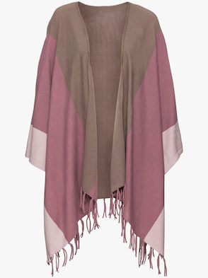 Strickponcho - taupe-rosé-gestreift