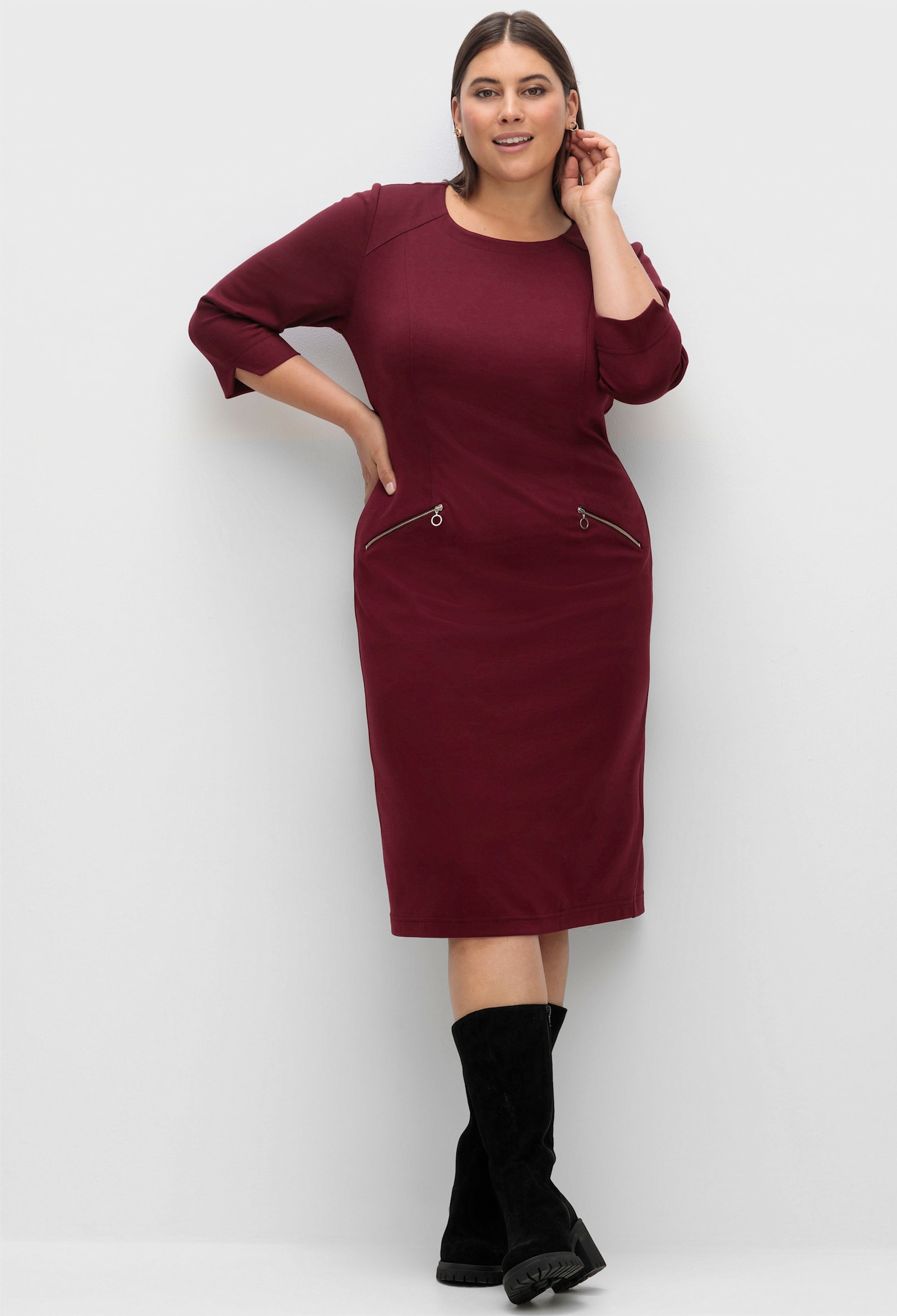 sheego Etuikleid in Milano-Qualität - weinrot