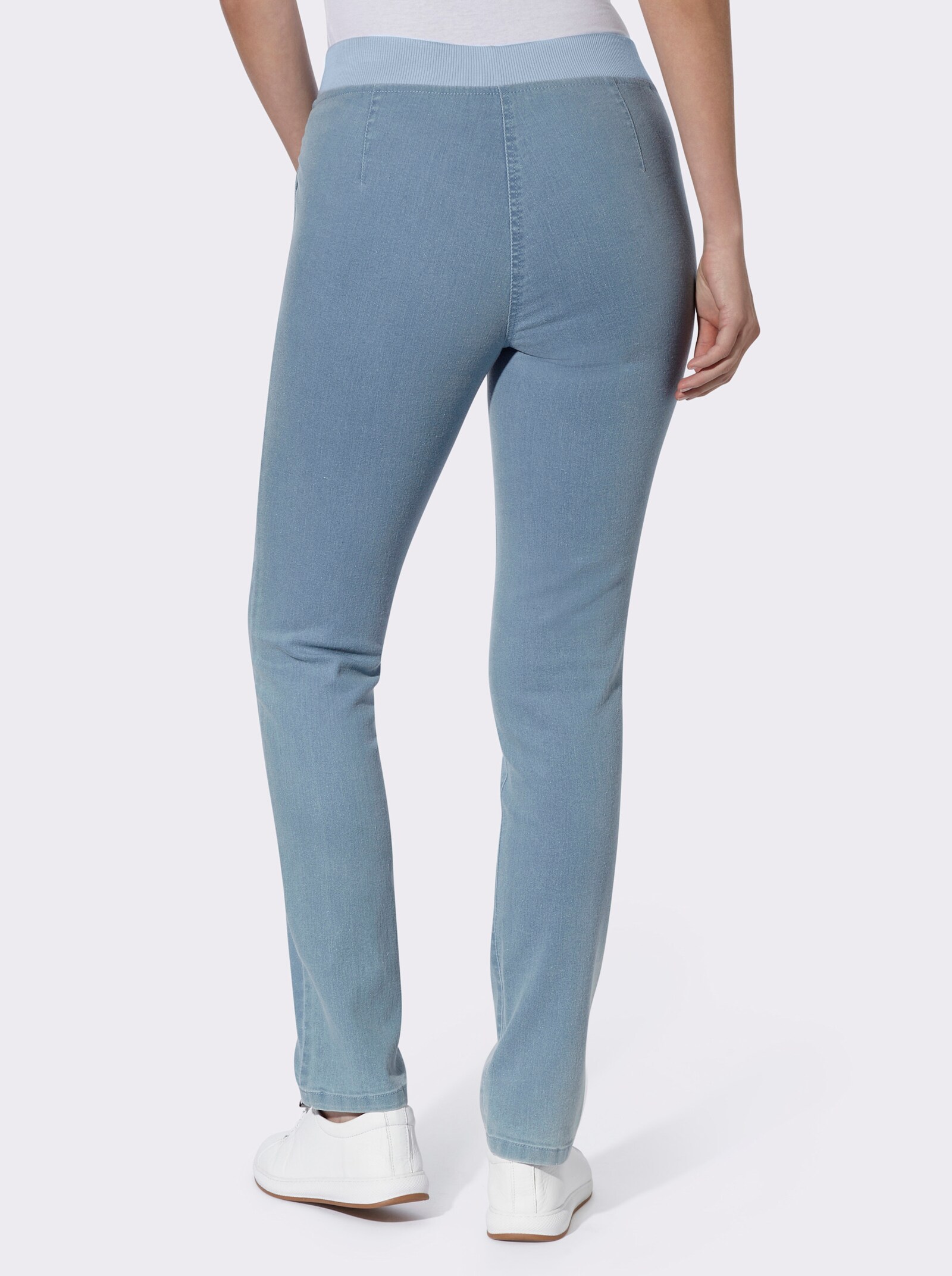 Comfortjeans met ogen en sierband - blue-bleached