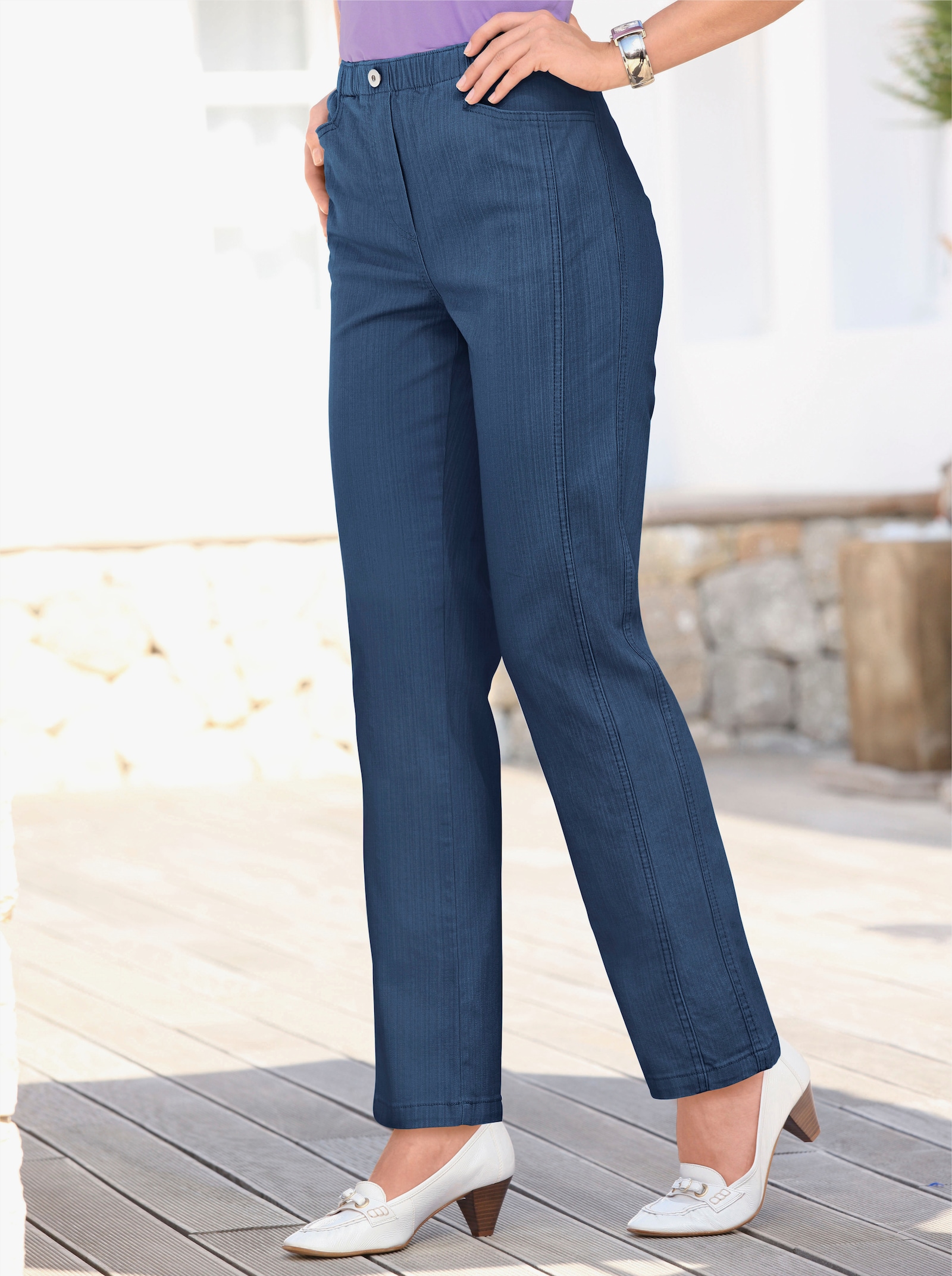 Džínsy na gumu, elastický pás po obvode - tmavomodrá