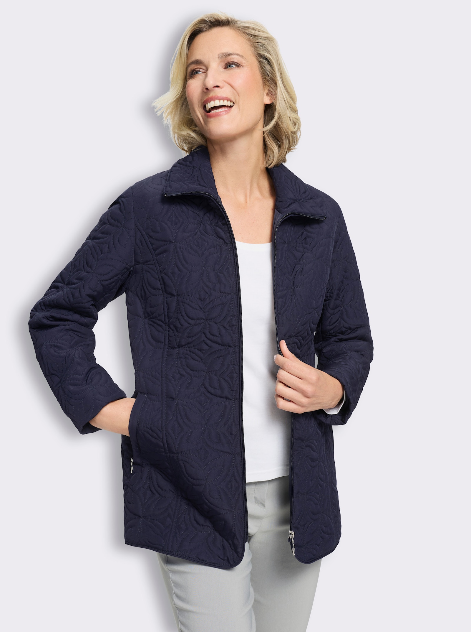 Steppjacke mit floralem Muster - marine