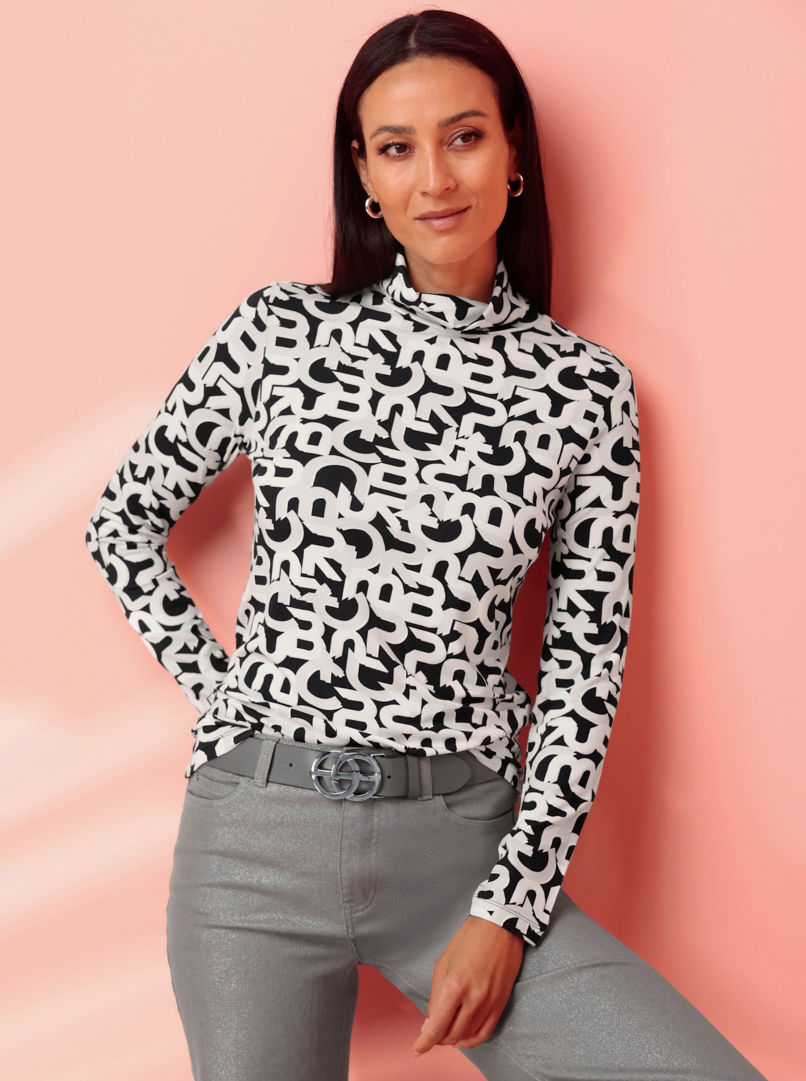 heine Rollkragenshirt mit Buchstaben-Print - marine-ecru-bedruckt