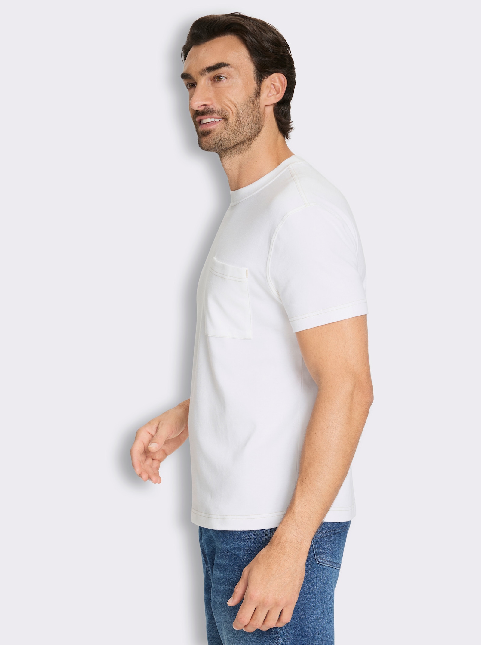Marco Donati Kurzarmshirt in Interlock-Qualität - ecru