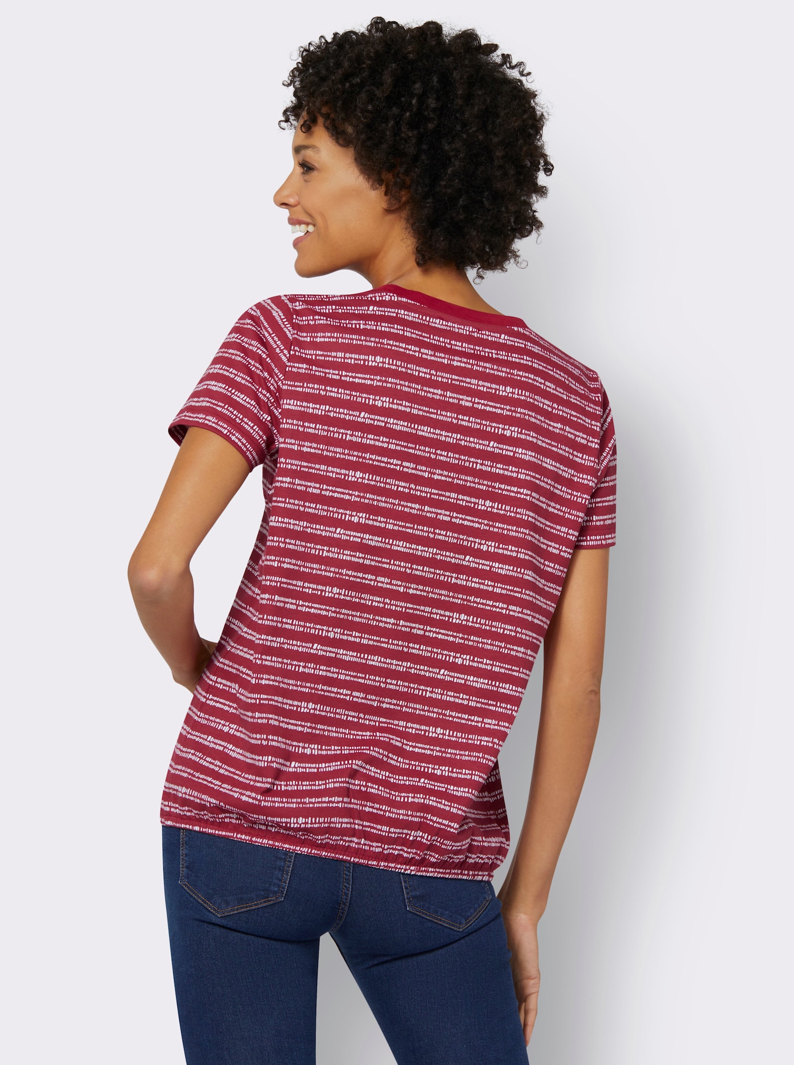 Kurzarmshirt mit Gummizug am Saum - kirsche-weiss-bedruckt