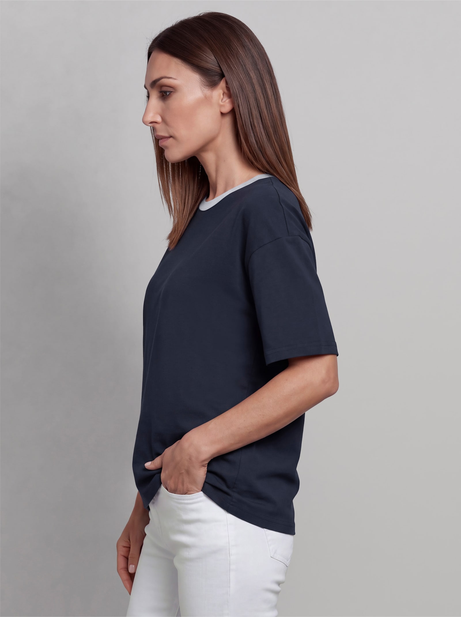 heine Kurzarmshirt mit asymmetrischem Saum - marine