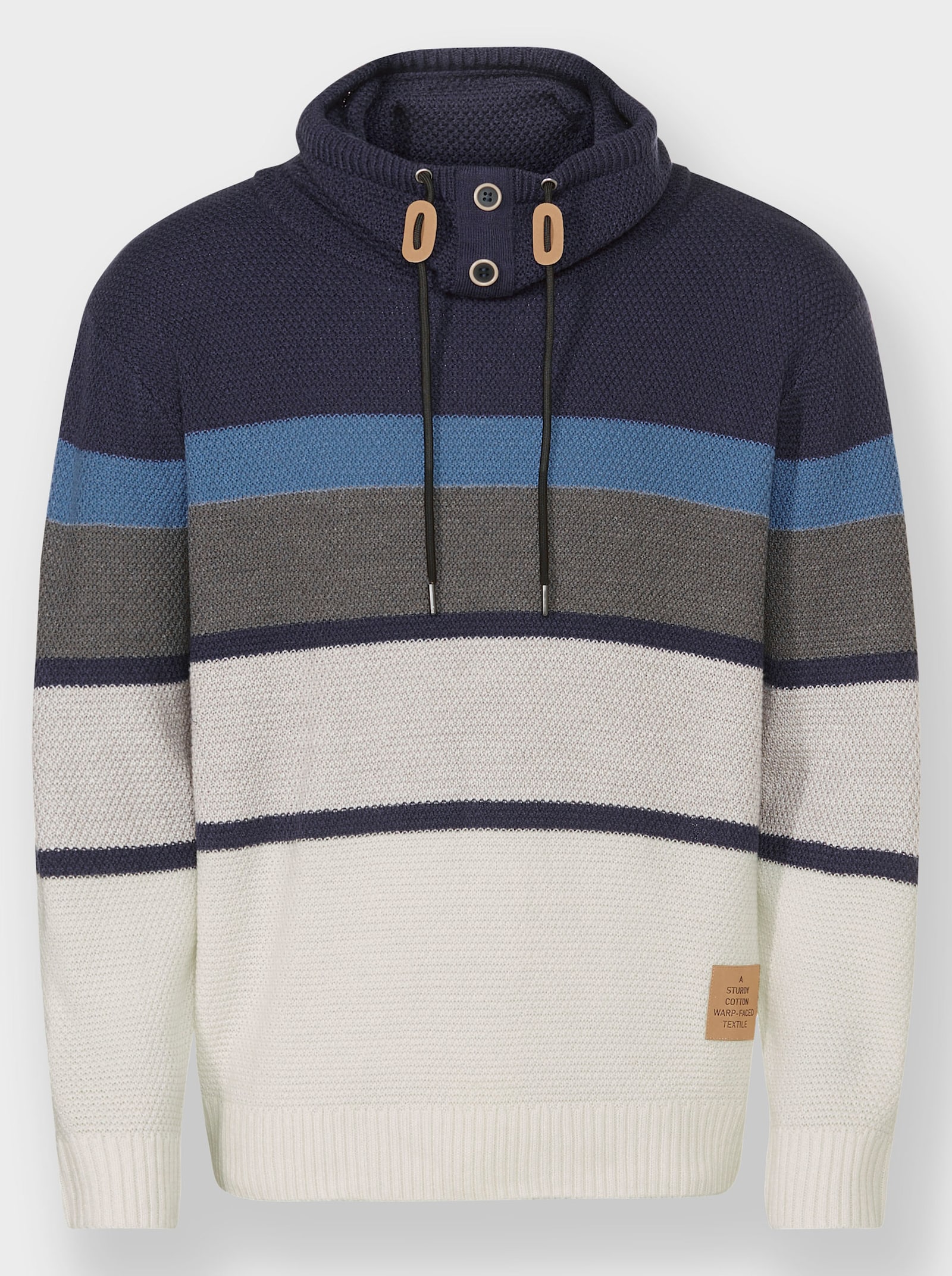 Catamaran Pullover met rolkraag en streeppatroon - marine/ecru gestreept