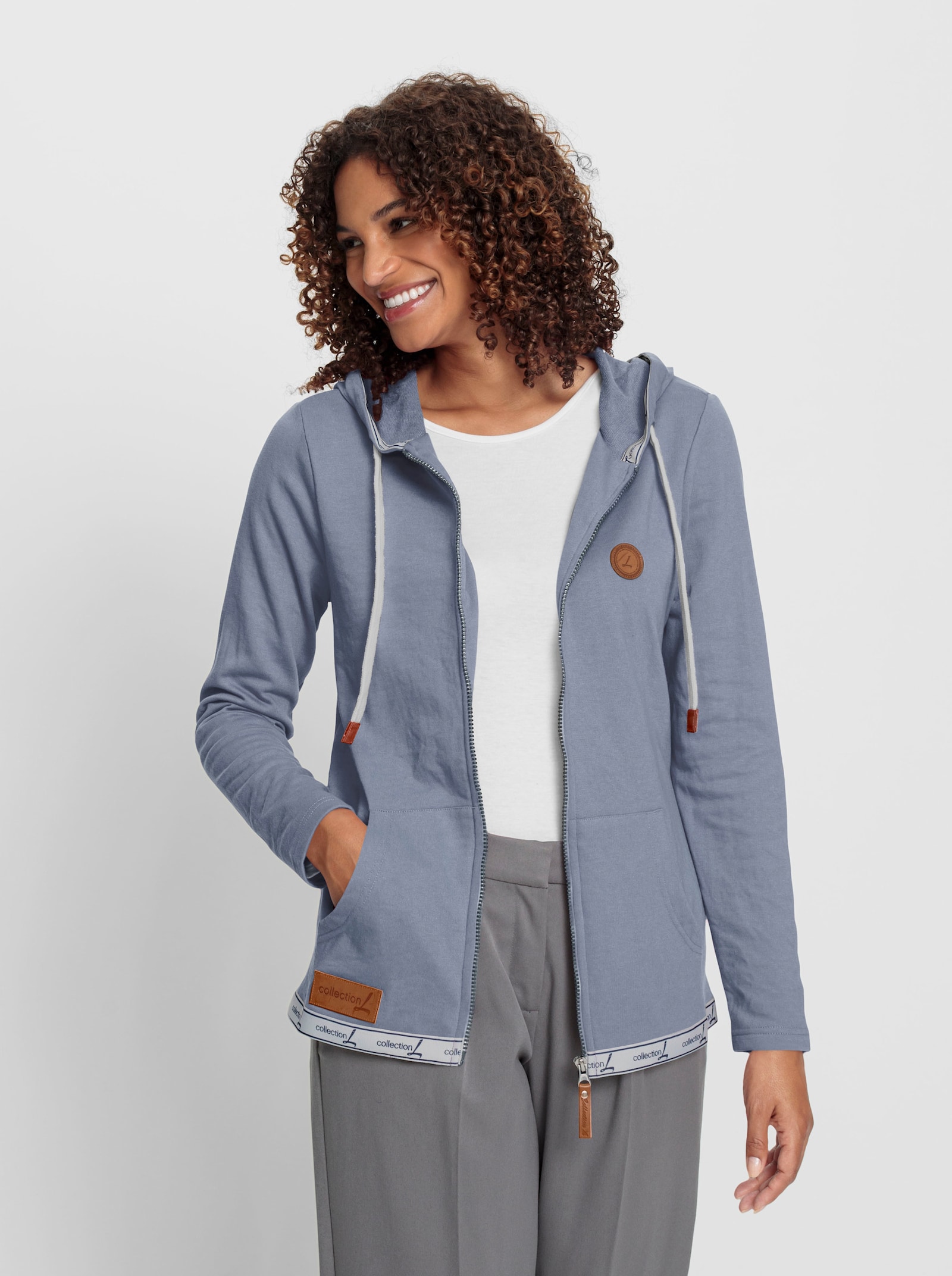 Sweatjacke mit Kapuze - taubenblau
