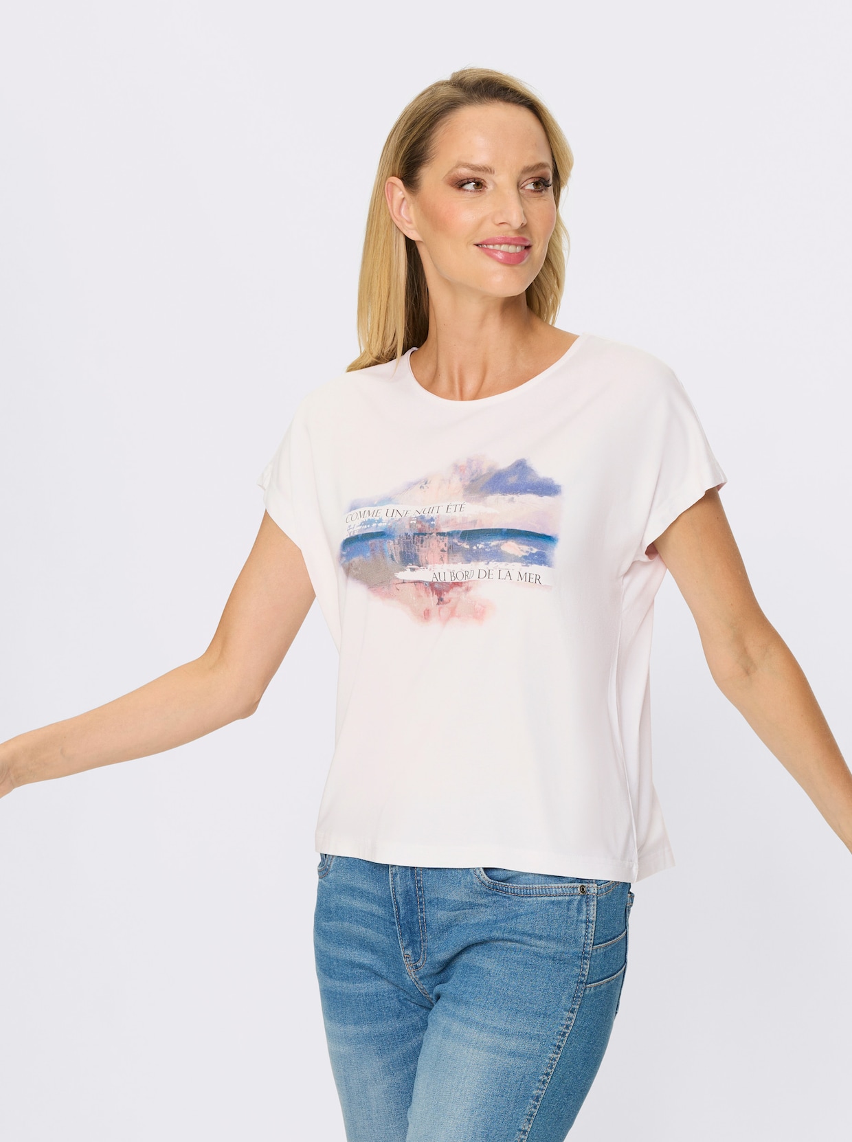 heine Kurzarmshirt - weiß-rauchblau