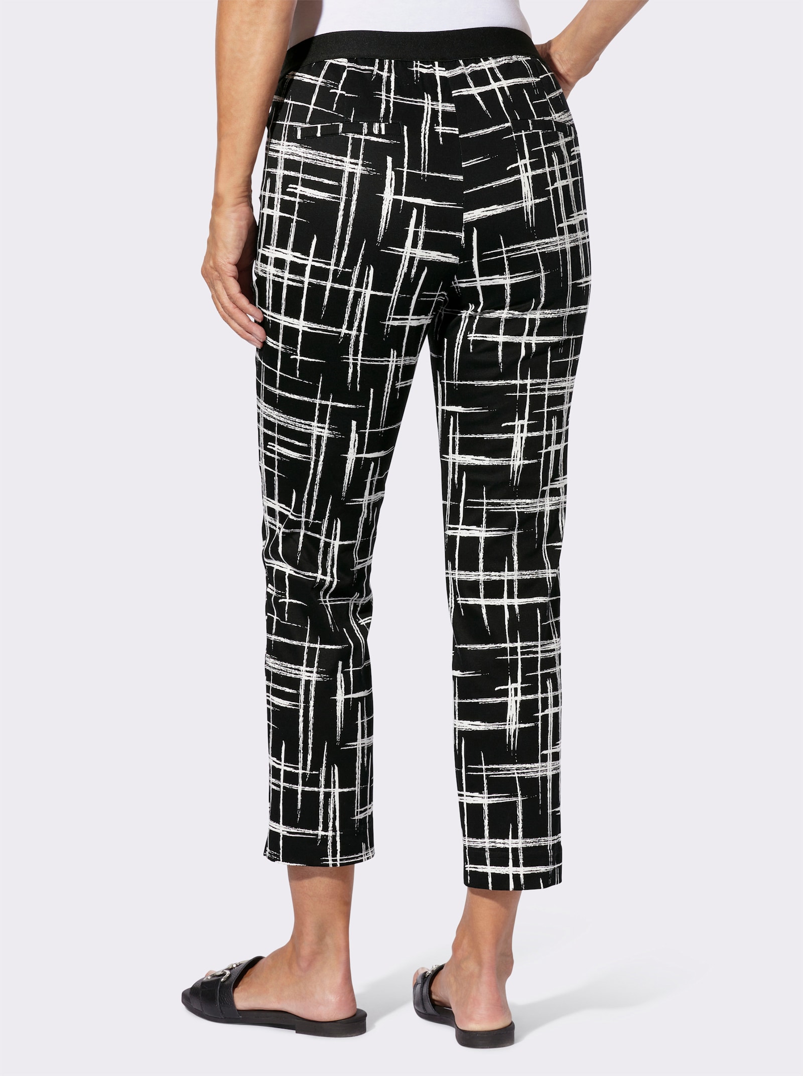 Schlupfhose mit Reißverschluss-Taschen - schwarz-weiß-bedruckt