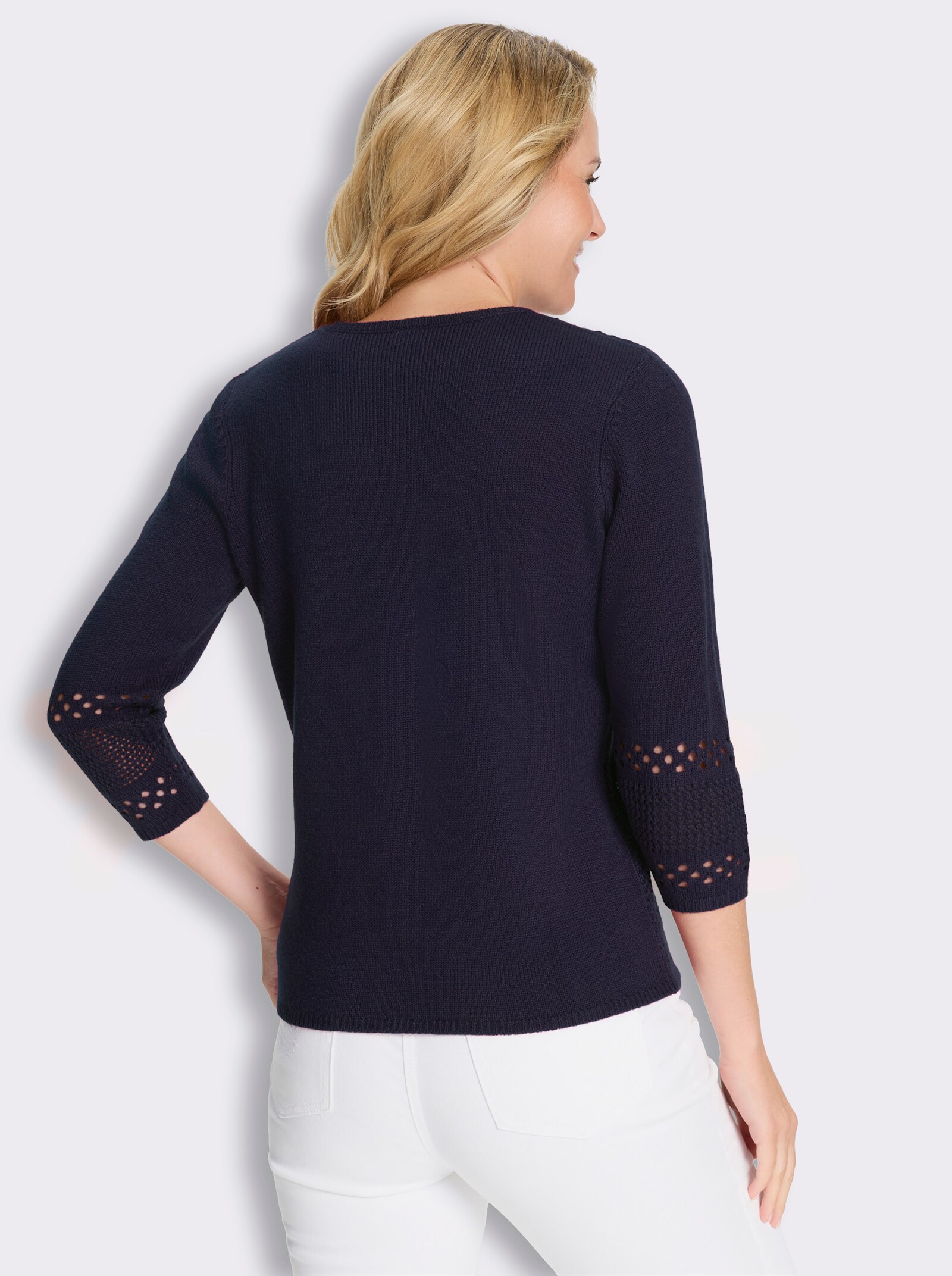 Ajourpullover mit Lochmuster - marine