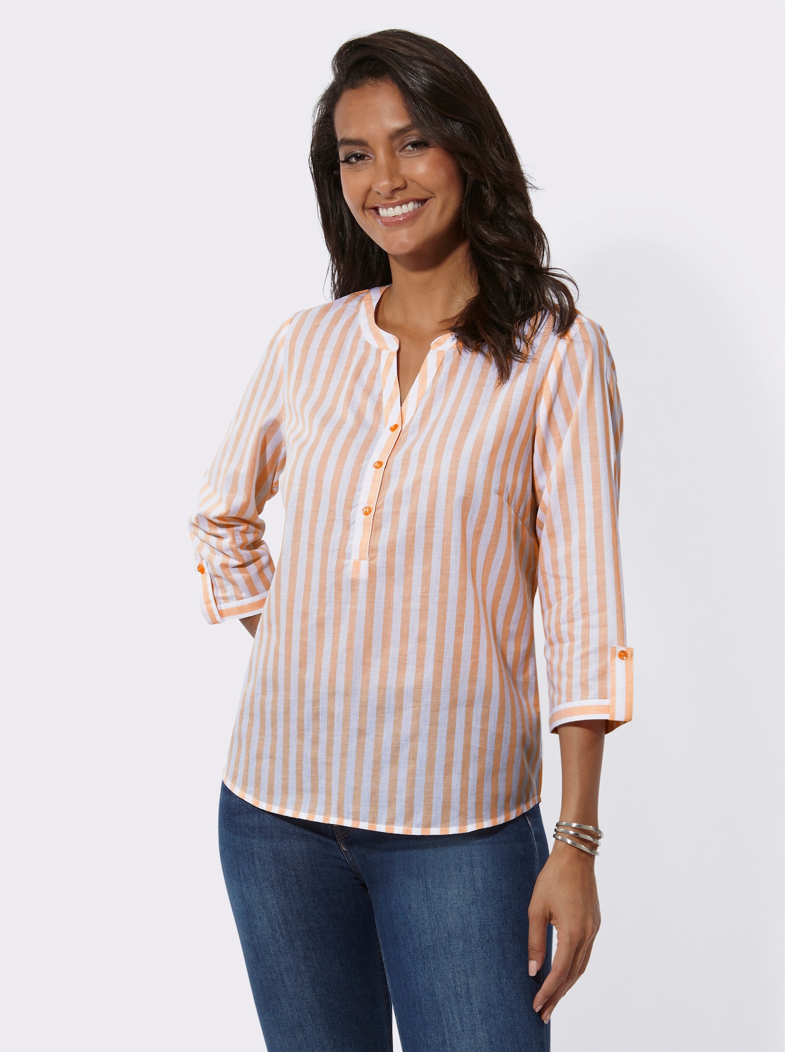 Gestreifte Bluse mit Faltenpartie im Rücken - apricot-weiß-gestreift