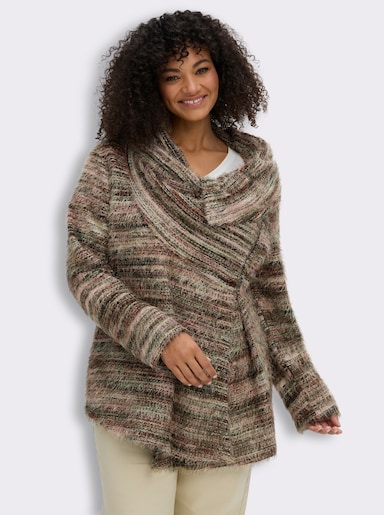 sheego by Joe Browns Strickjacke mit raffiniertem Schalkragen - moos-beige