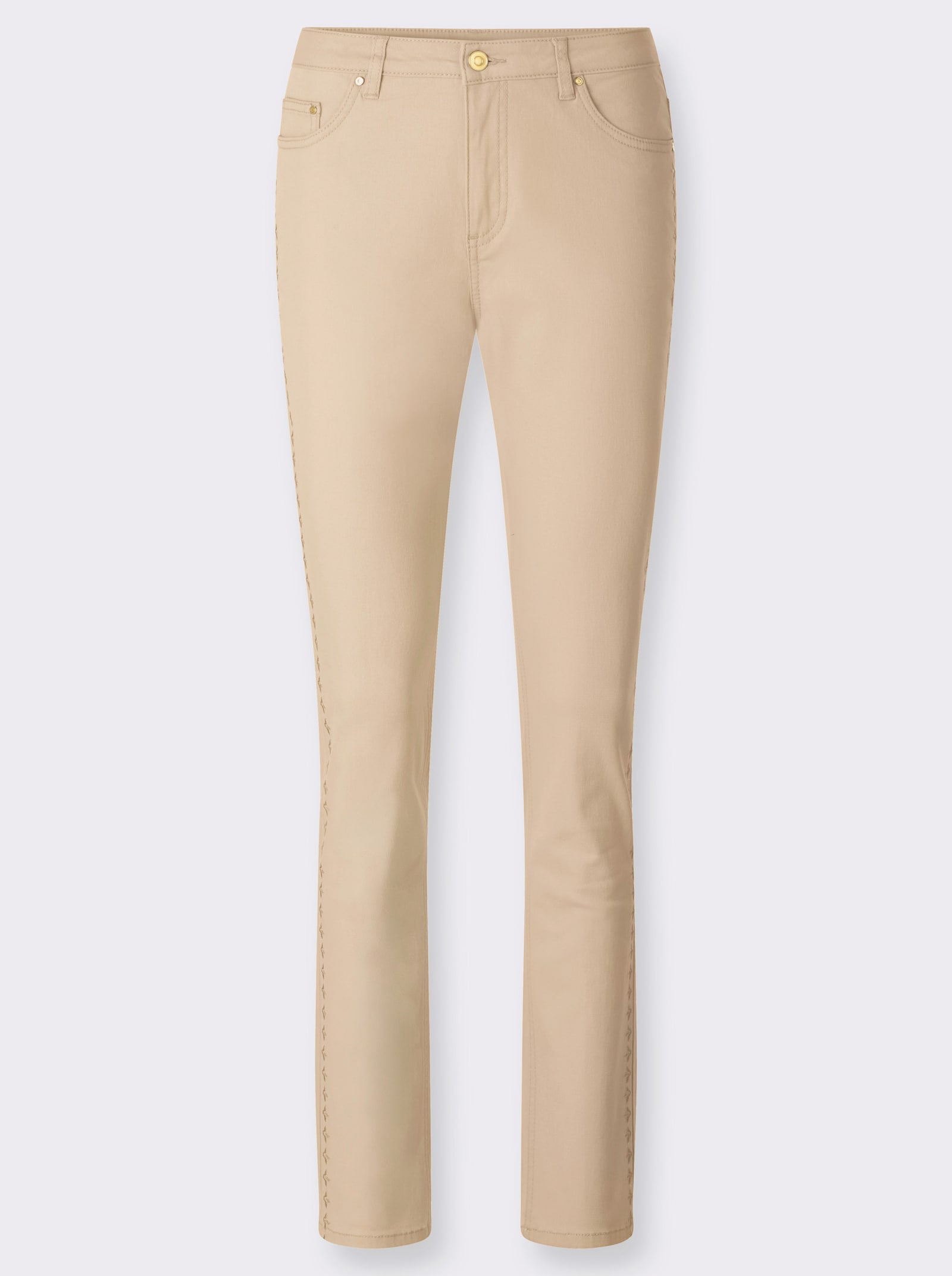Jeans mit Stickerei an den Seitennähten - sand