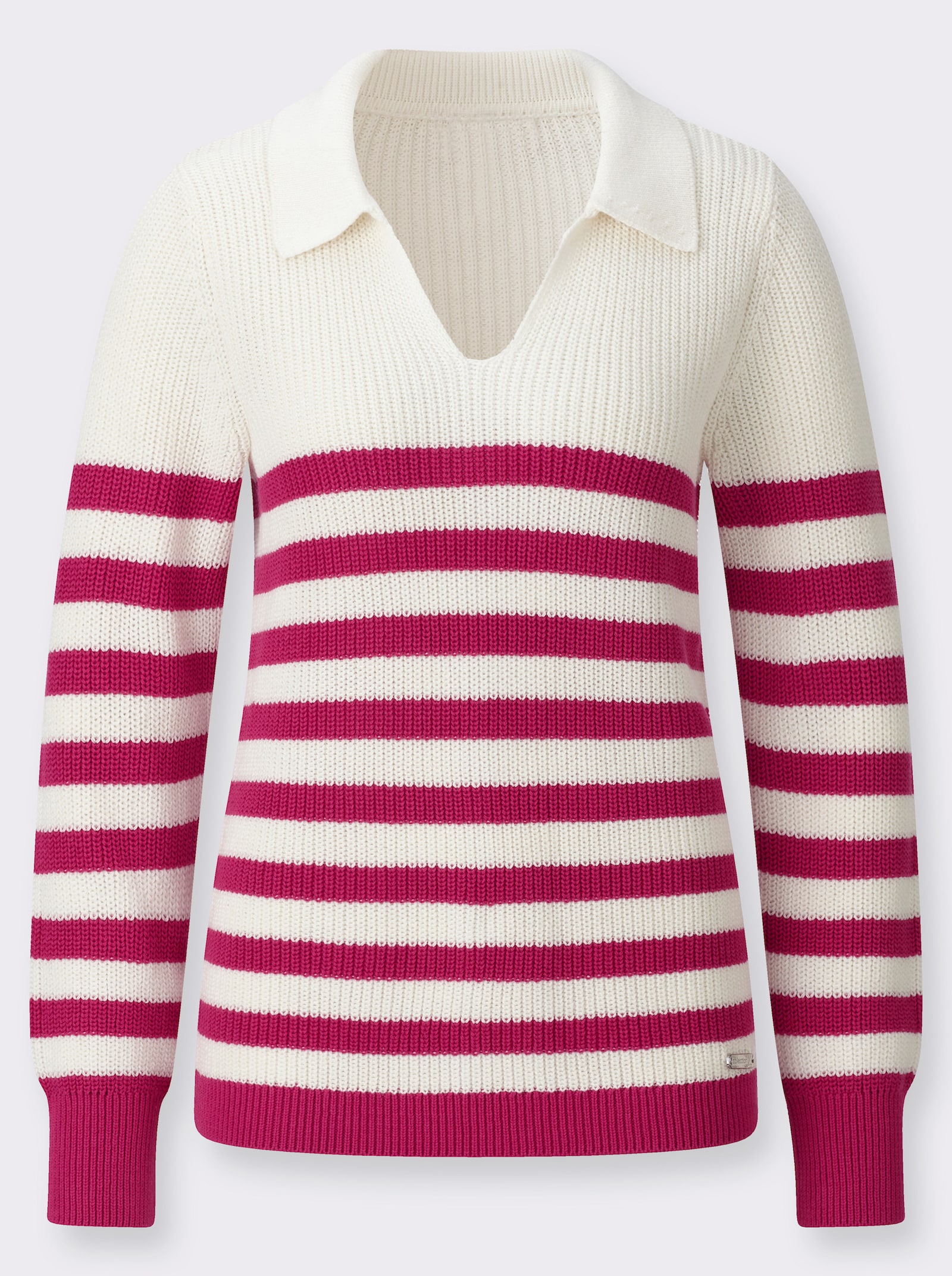 Troyer mit Ringelmuster - ecru-fuchsia-gemustert