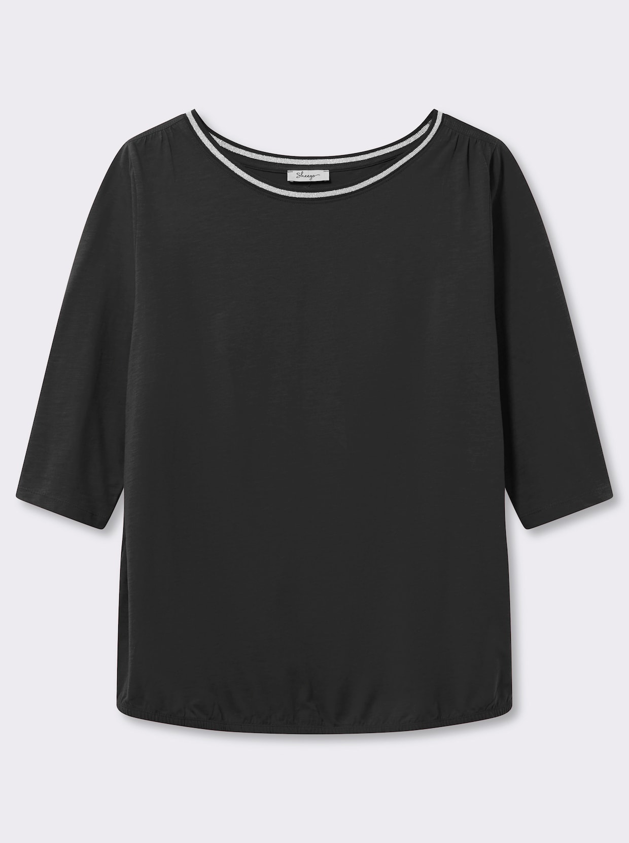 sheego 3/4-Arm-Shirt mit Glitzergarn am Ausschnitt - schwarz