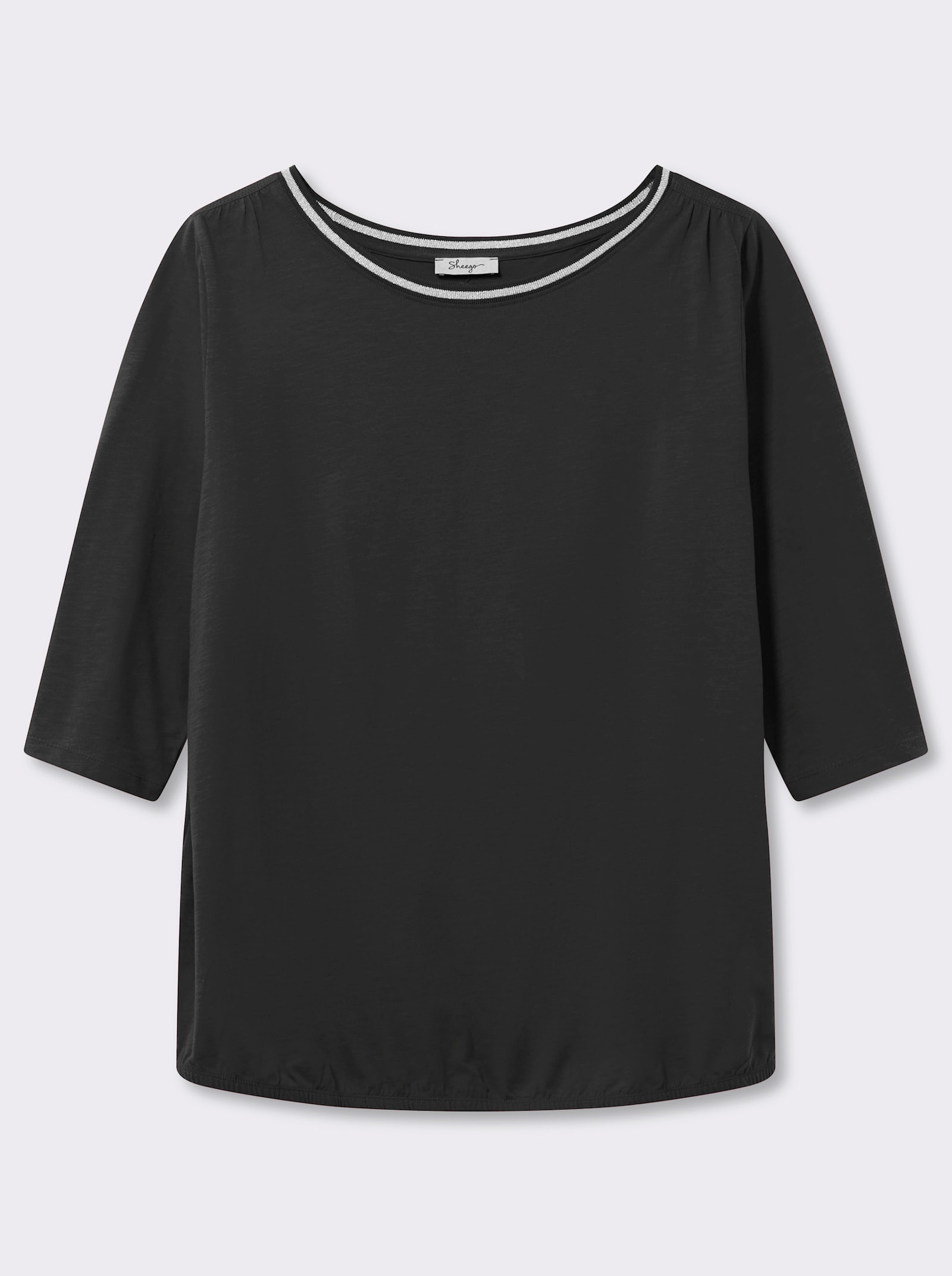sheego 3/4-Arm-Shirt mit Glitzergarn am Ausschnitt - schwarz