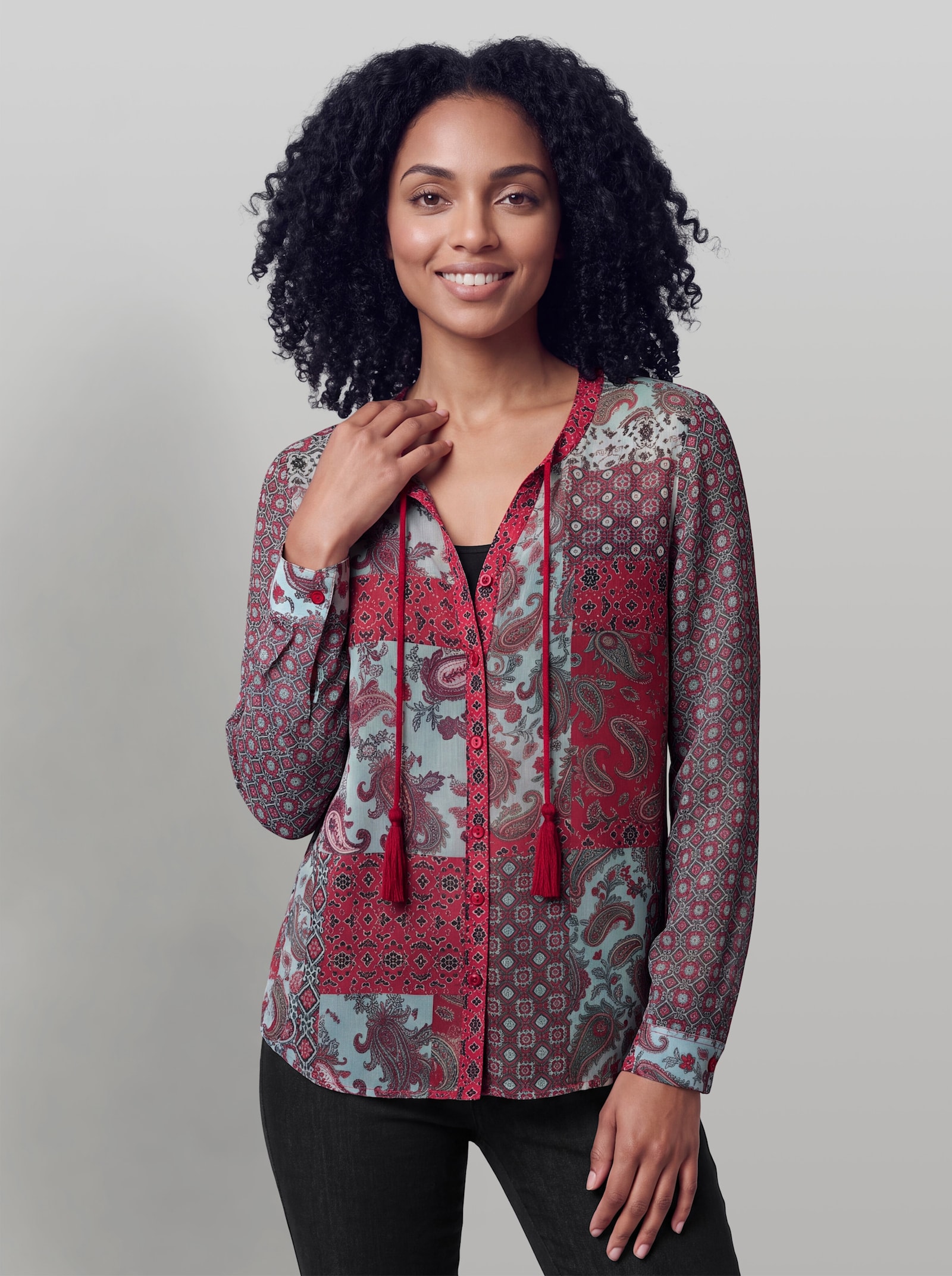 heine Druckbluse in Crinkle-Optik - jade-erdbeere-bedruckt
