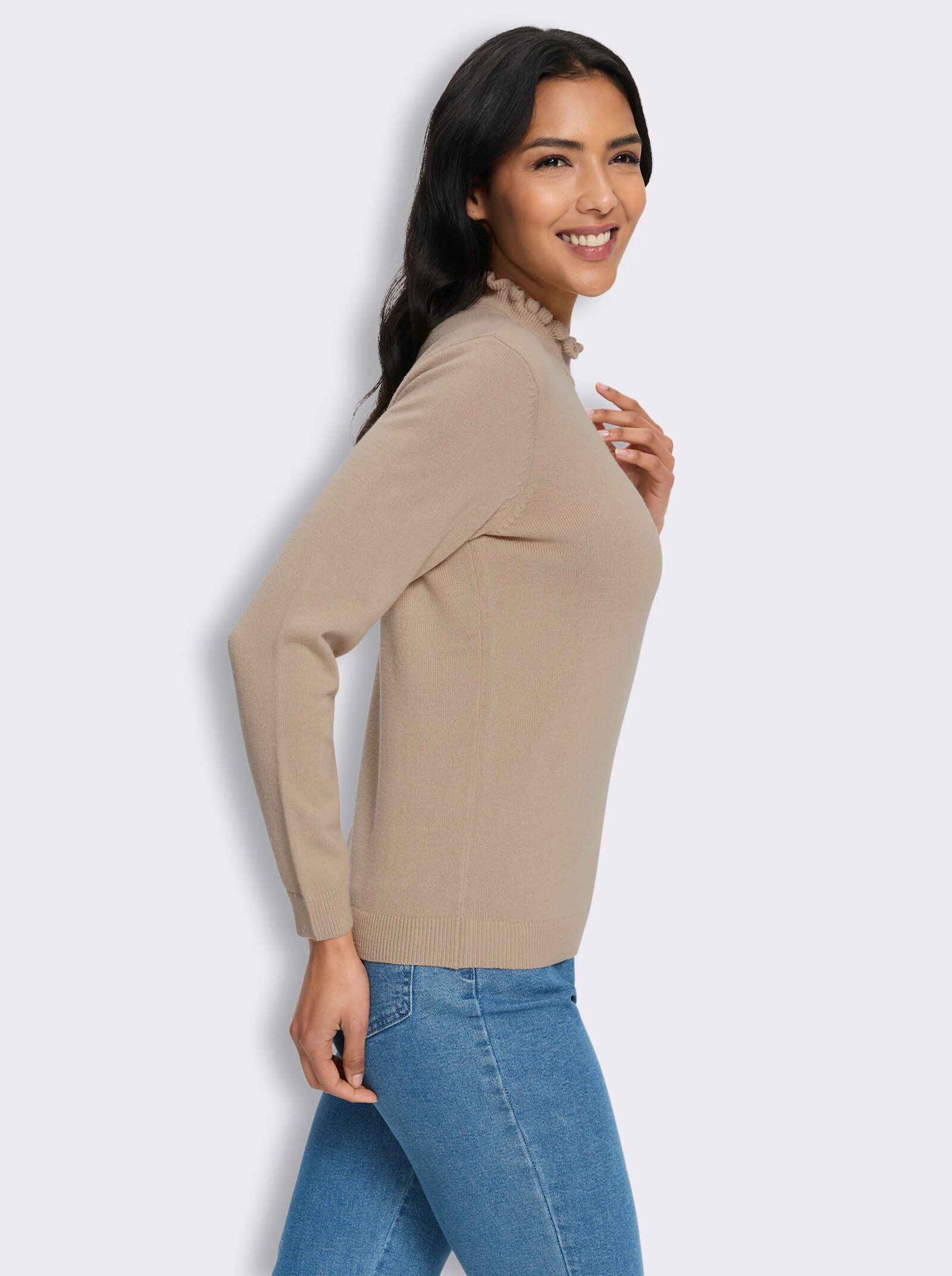 Stehkragenpullover in flauschiger Qualität - beige